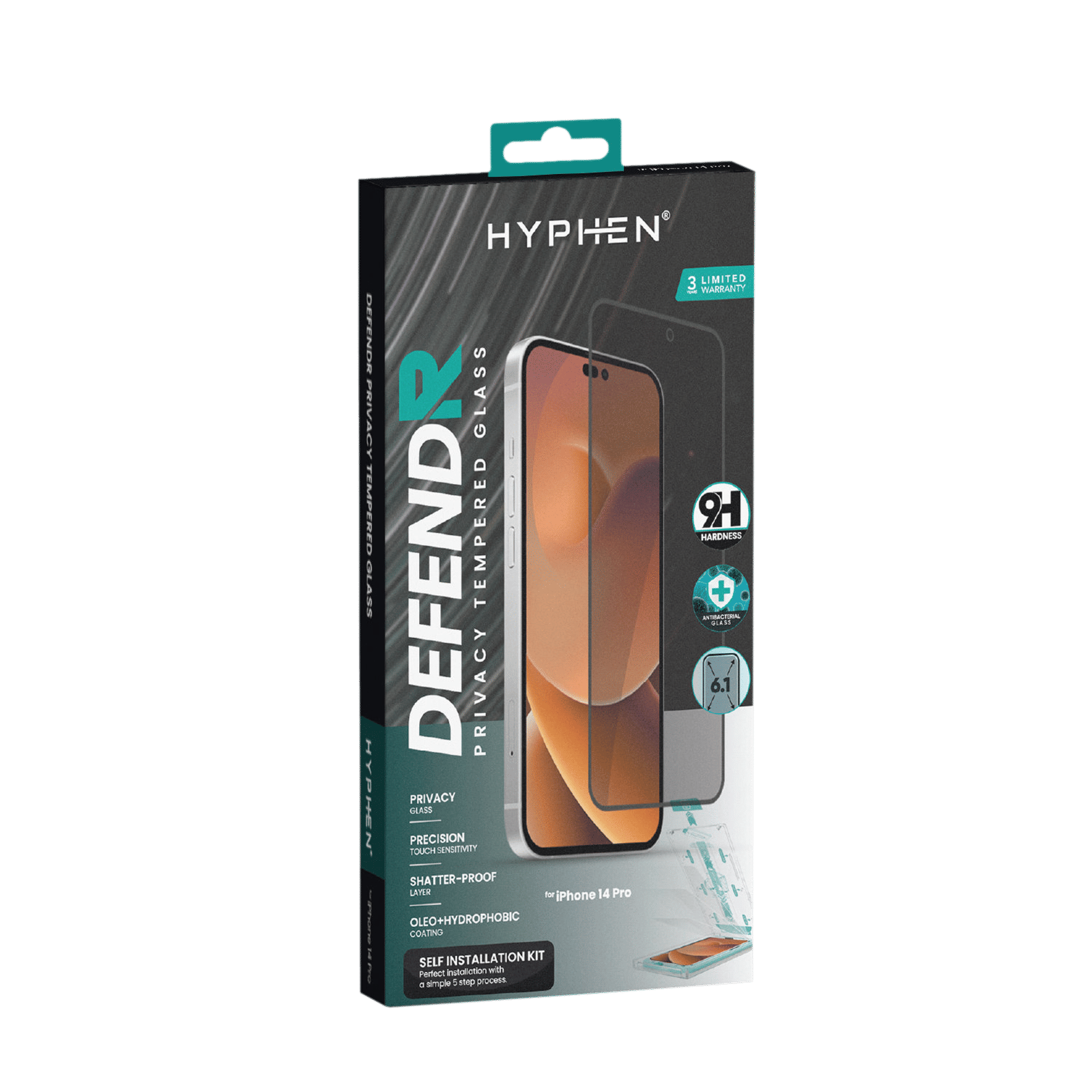 HYPHEN DEFENDR Privacy Tempered Glass for Apple iPhone 14 Pro (9H Hardness) HYPHEN DEFENDR Privacy Tempered Glass for Apple iPhone 14 Pro (9H Hardness)_9