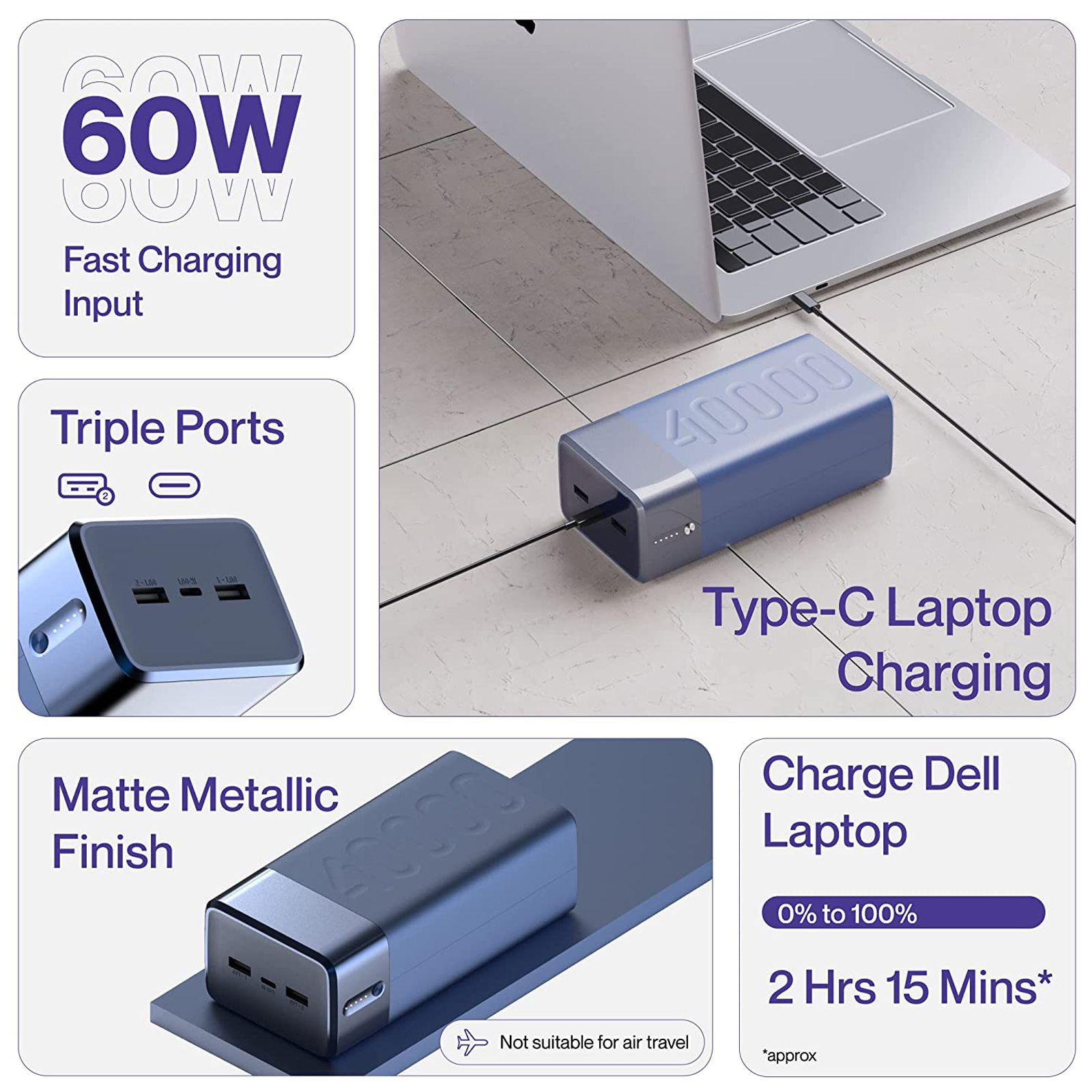 ambrane Stylo Boost 40000 mAh 65W Fast Charging Power Bank (2 Type A and 1 Type C Ports, LED Light Indicator, Blue) ambrane Stylo Boost 40000 mAh 65W Fast Charging Power Bank (2 Type A and 1 Type C Ports, LED Light Indicator, Blue)_4