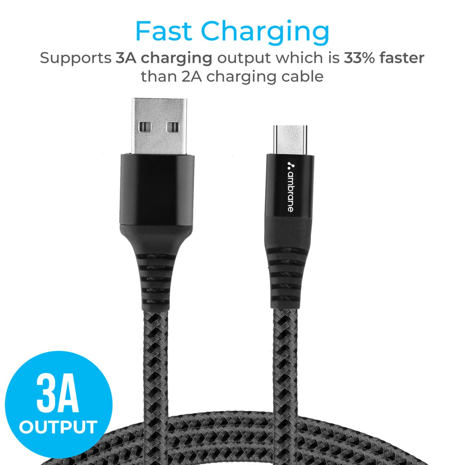 ambrane BCT-15 USB Type A to Type C 4.9 Feet (1.5M) Cable (Quick Charge, Black and Grey) ambrane BCT-15 USB Type A to Type C 4.9 Feet (1.5M) Cable (Quick Charge, Black and Grey)_10