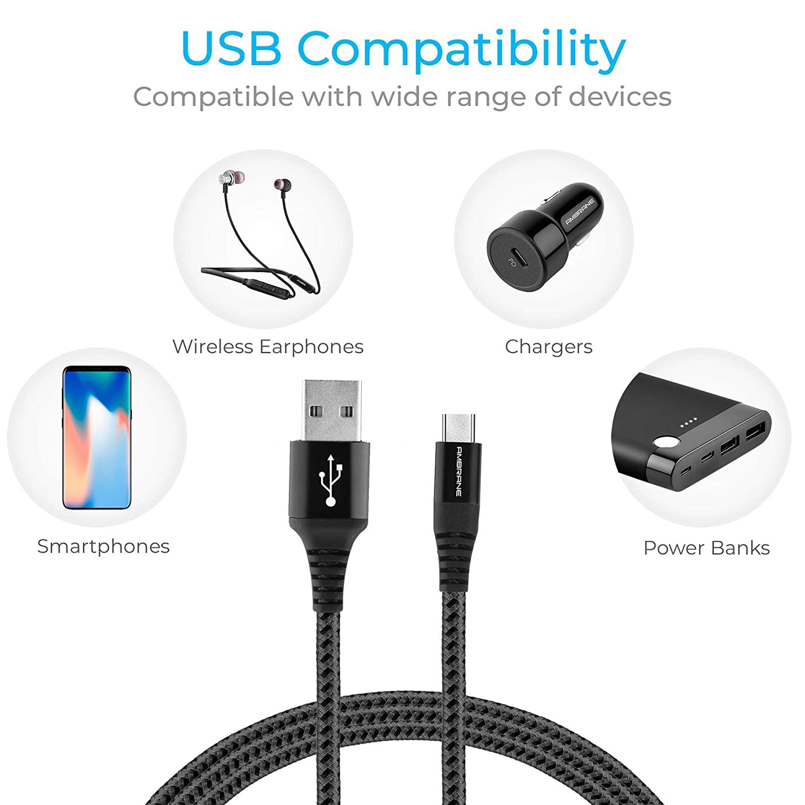 ambrane BCT-15 USB Type A to Type C 4.9 Feet (1.5M) Cable (Quick Charge, Black and Grey) ambrane BCT-15 USB Type A to Type C 4.9 Feet (1.5M) Cable (Quick Charge, Black and Grey)_8