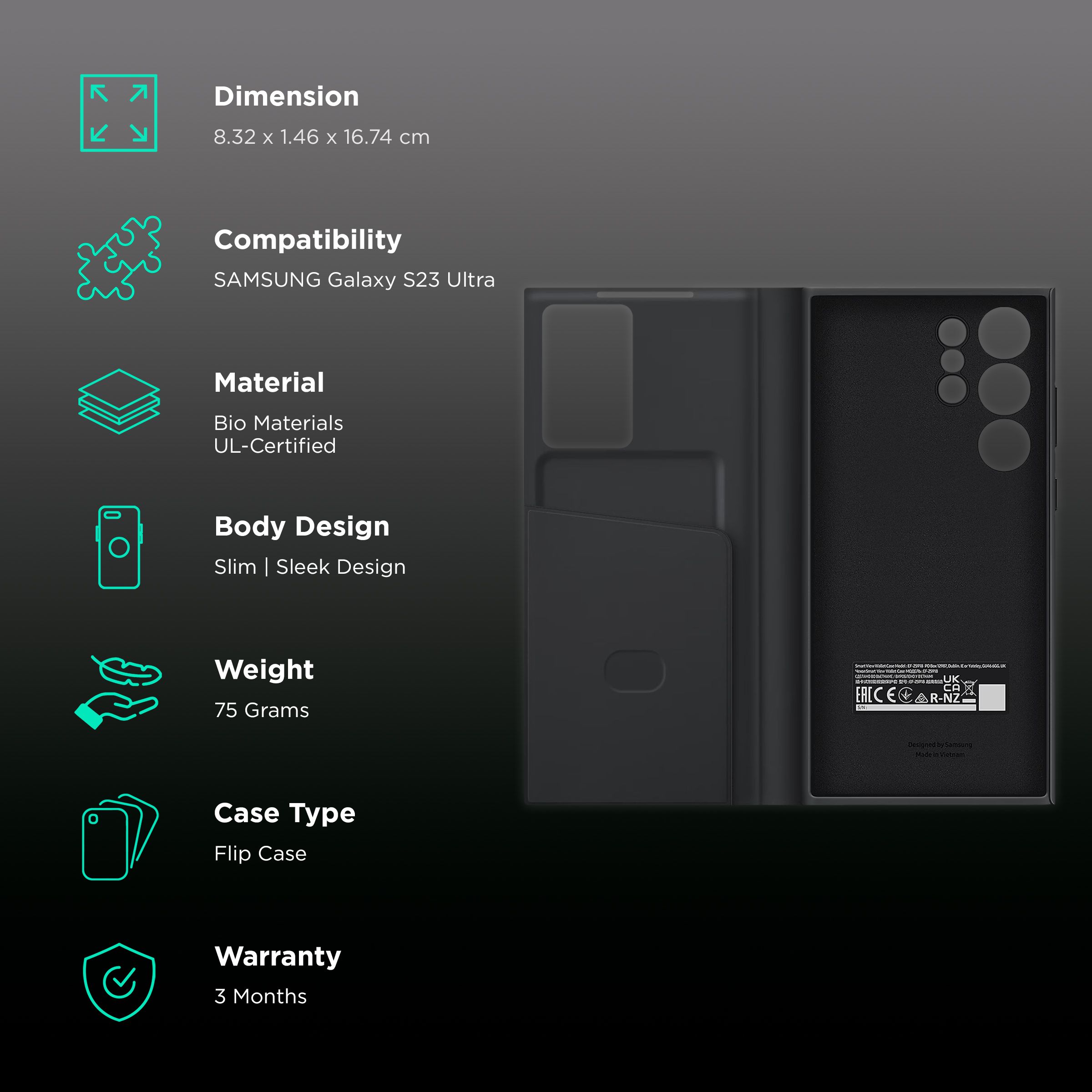 SAMSUNG Smart View Flip Case for SAMSUNG Galaxy S23 Ultra (Attached Wallet, Black) SAMSUNG Smart View Flip Case for SAMSUNG Galaxy S23 Ultra (Attached Wallet, Black)_2