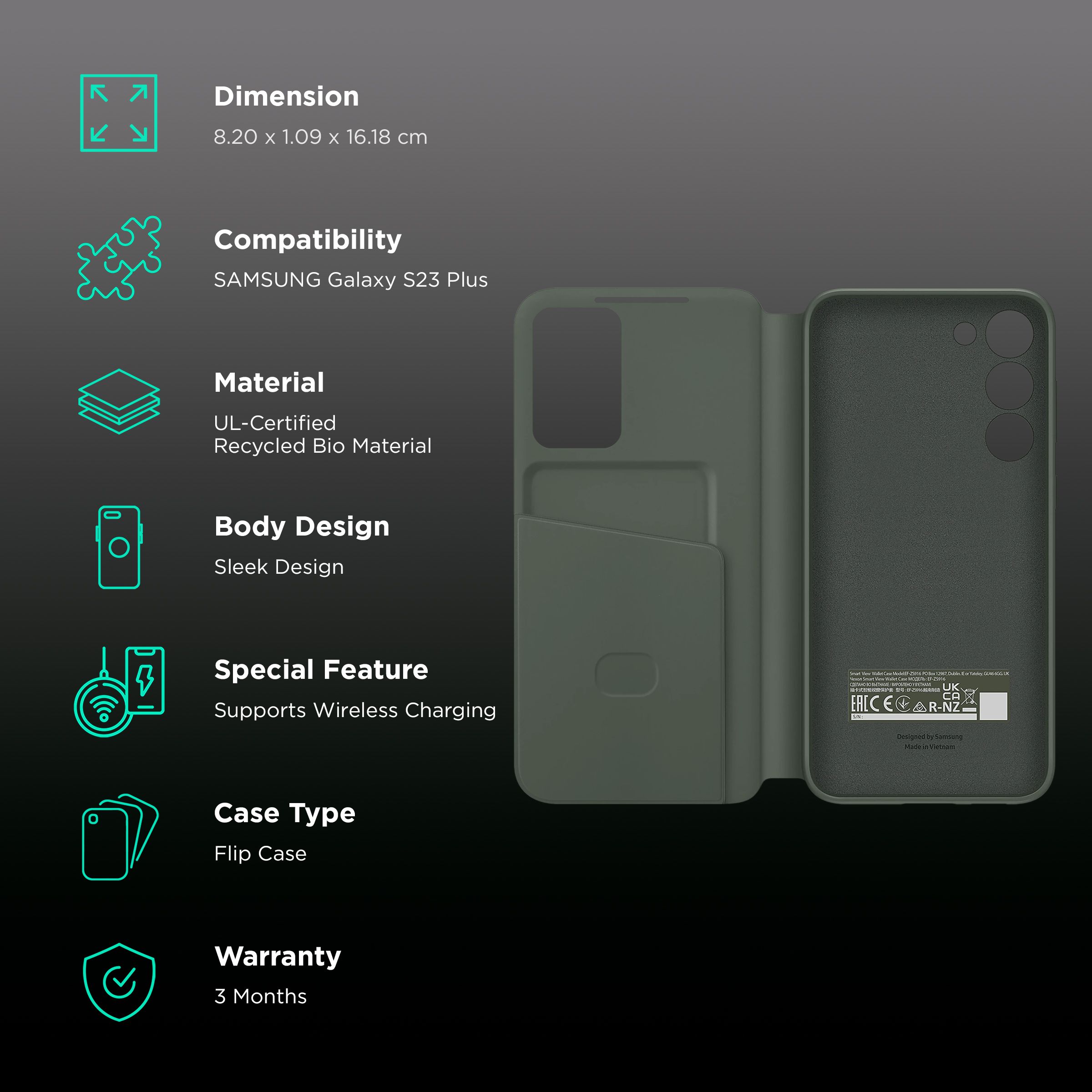 SAMSUNG Smart View Flip Case for Galaxy S23 Plus (Attached Wallet, Green) SAMSUNG Smart View Flip Case for Galaxy S23 Plus (Attached Wallet, Green)_2