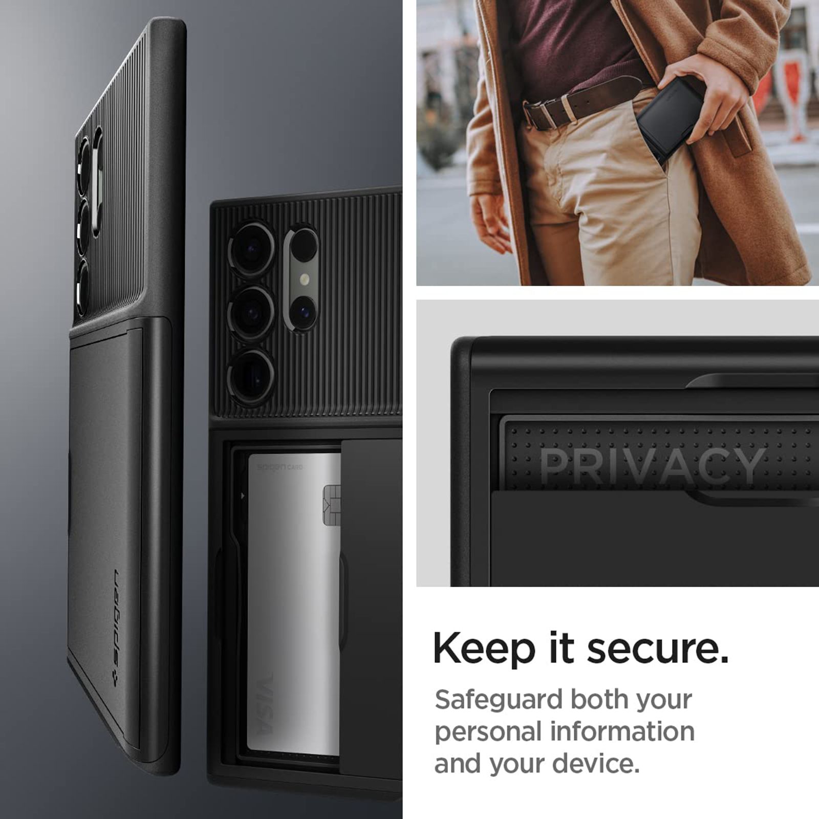 spigen Slim Armor PC and TPU Back Cover for Samsung Galaxy S23 Ultra (Card Slot, Black)_9