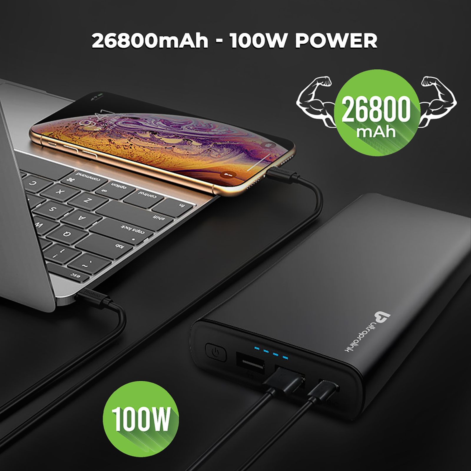 ultraprolink Juice-Up 26800 mAh 100W Fast Charging Power Bank (2 Type A & 1 Type C Ports, LED Indicators, Black) ultraprolink Juice-Up 26800 mAh 100W Fast Charging Power Bank (2 Type A & 1 Type C Ports, LED Indicators, Black)_13