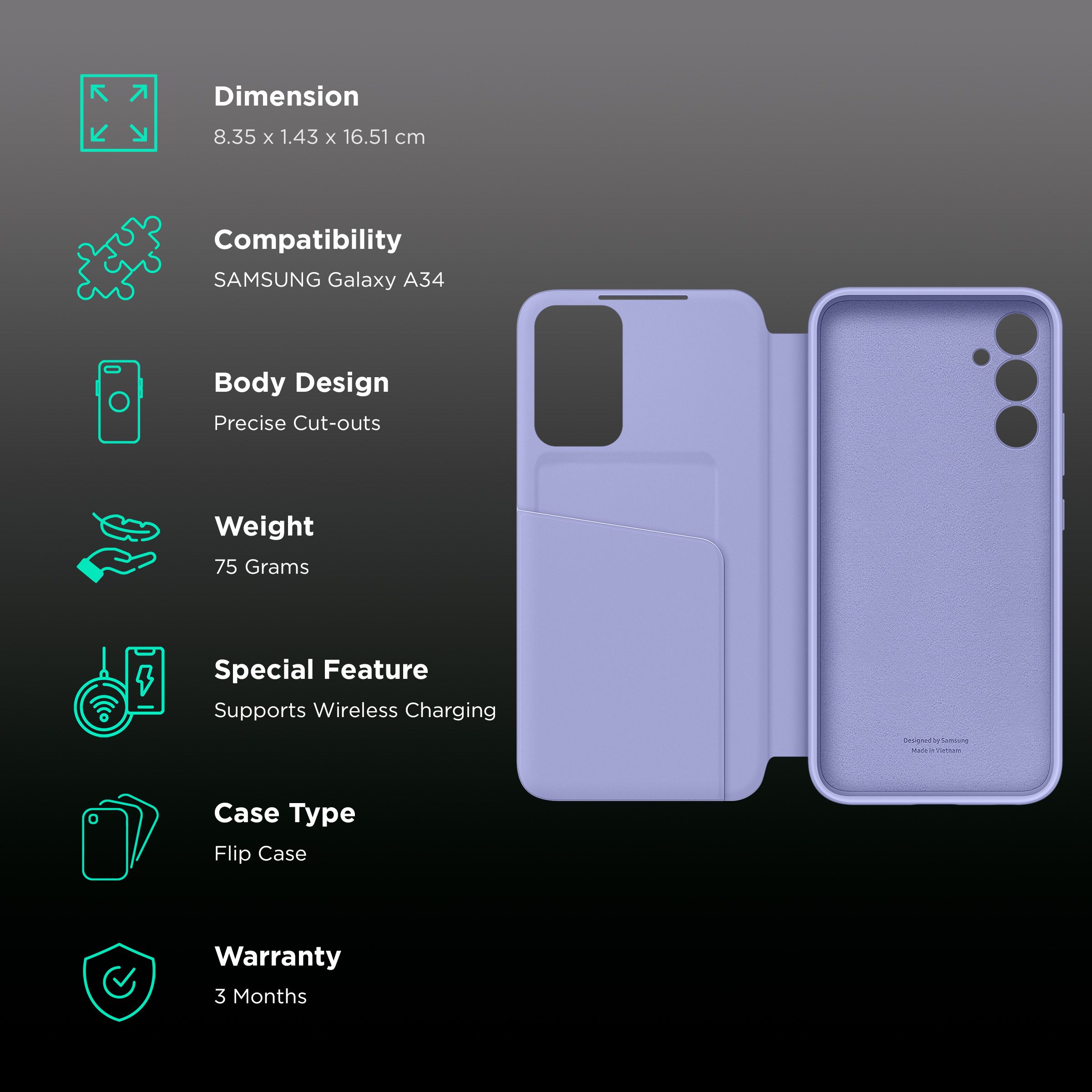 SAMSUNG Flip Case for Galaxy A34 (Display Window, Blueberry)_2