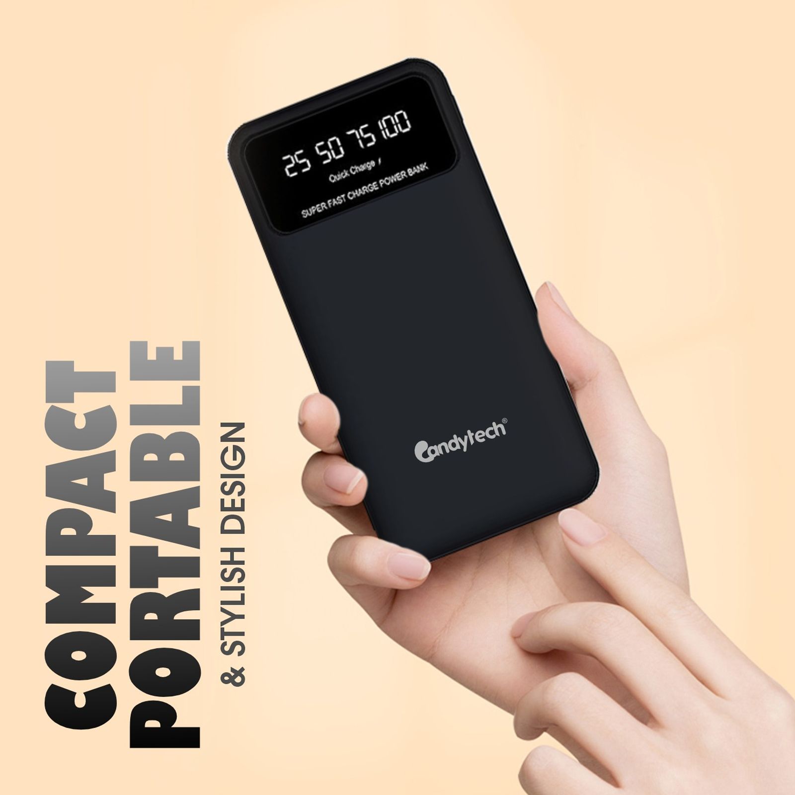 Candytech CTPB10PD 10000 mAh 24W Fast Charging Power Bank (2 Type A & 1 Type C Ports, Digital Display, Black) Candytech CTPB10PD 10000 mAh 24W Fast Charging Power Bank (2 Type A & 1 Type C Ports, Digital Display, Black)_4