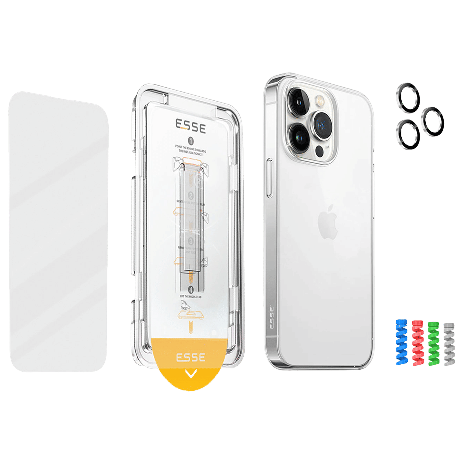 ESSE Armor360 Back Case, Tempered Glass, Cam and Cable Protector 4in1 Combo for iPhone 15 Pro Max (Microdots Technology, Transparent) ESSE Armor360 Back Case, Tempered Glass, Cam and Cable Protector 4in1 Combo for iPhone 15 Pro Max (Microdots Technology, Transparent)_1