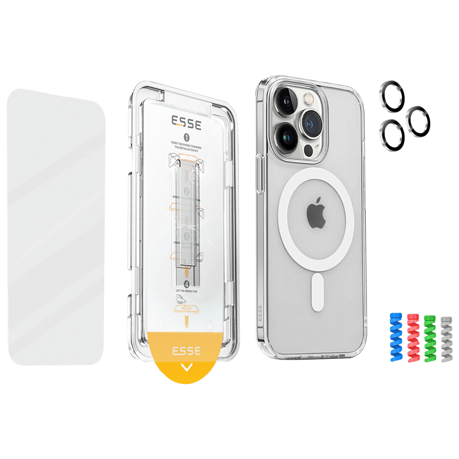 ESSE Armor360 Airskin MagSafe Case, Tempered Glass, Cam and Cable Protector 4in1 Combo for iPhone 15 Pro Max (Anti Glare Glass, Transparent)_1