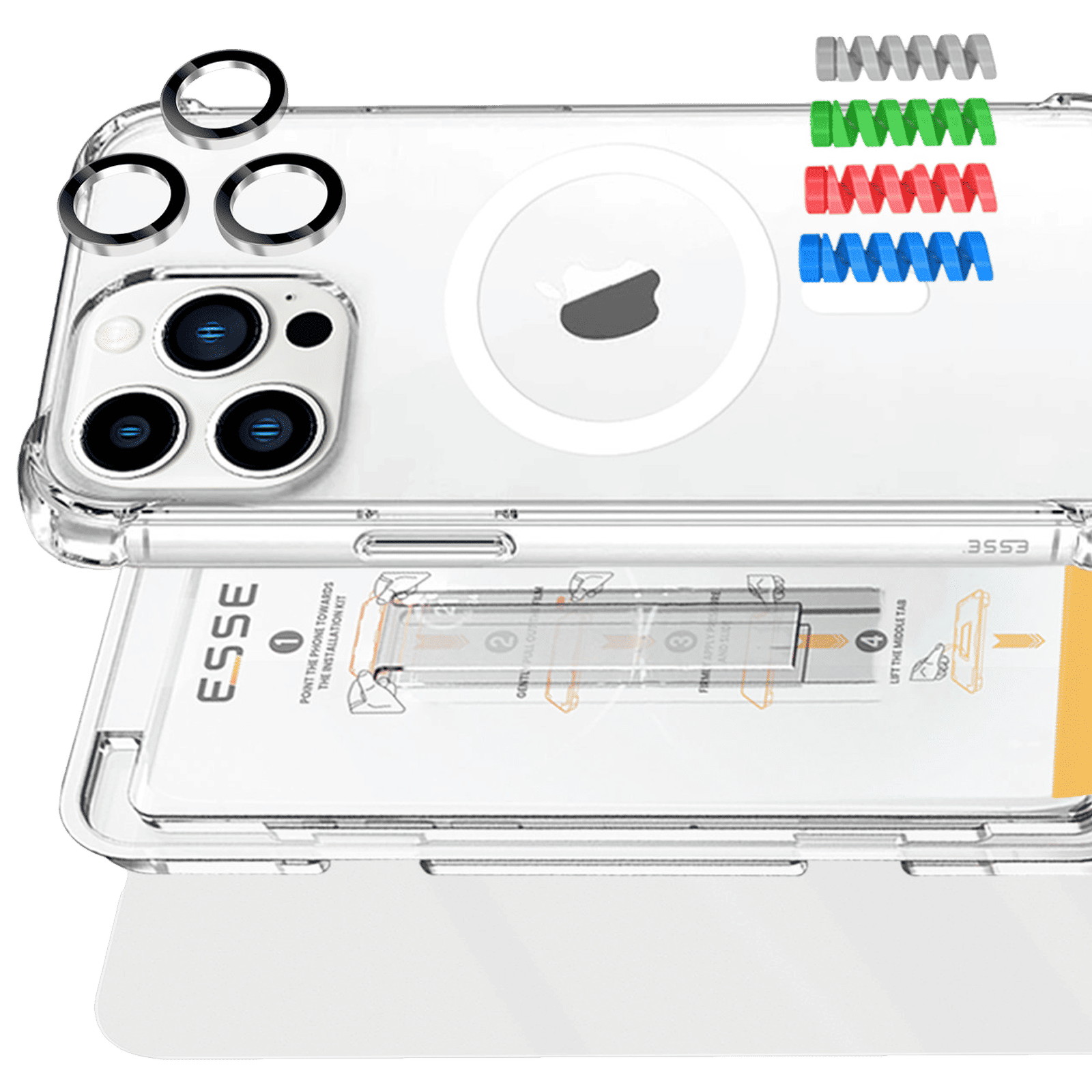 ESSE Armor360 Tufskin MagSafe Case, Tempered Glass, Cam and Cable Protector 4in1 Combo for iPhone 15 Pro Max (Anti Glare Glass, Transparent) ESSE Armor360 Tufskin MagSafe Case, Tempered Glass, Cam and Cable Protector 4in1 Combo for iPhone 15 Pro Max (Anti Glare Glass, Transparent)_3
