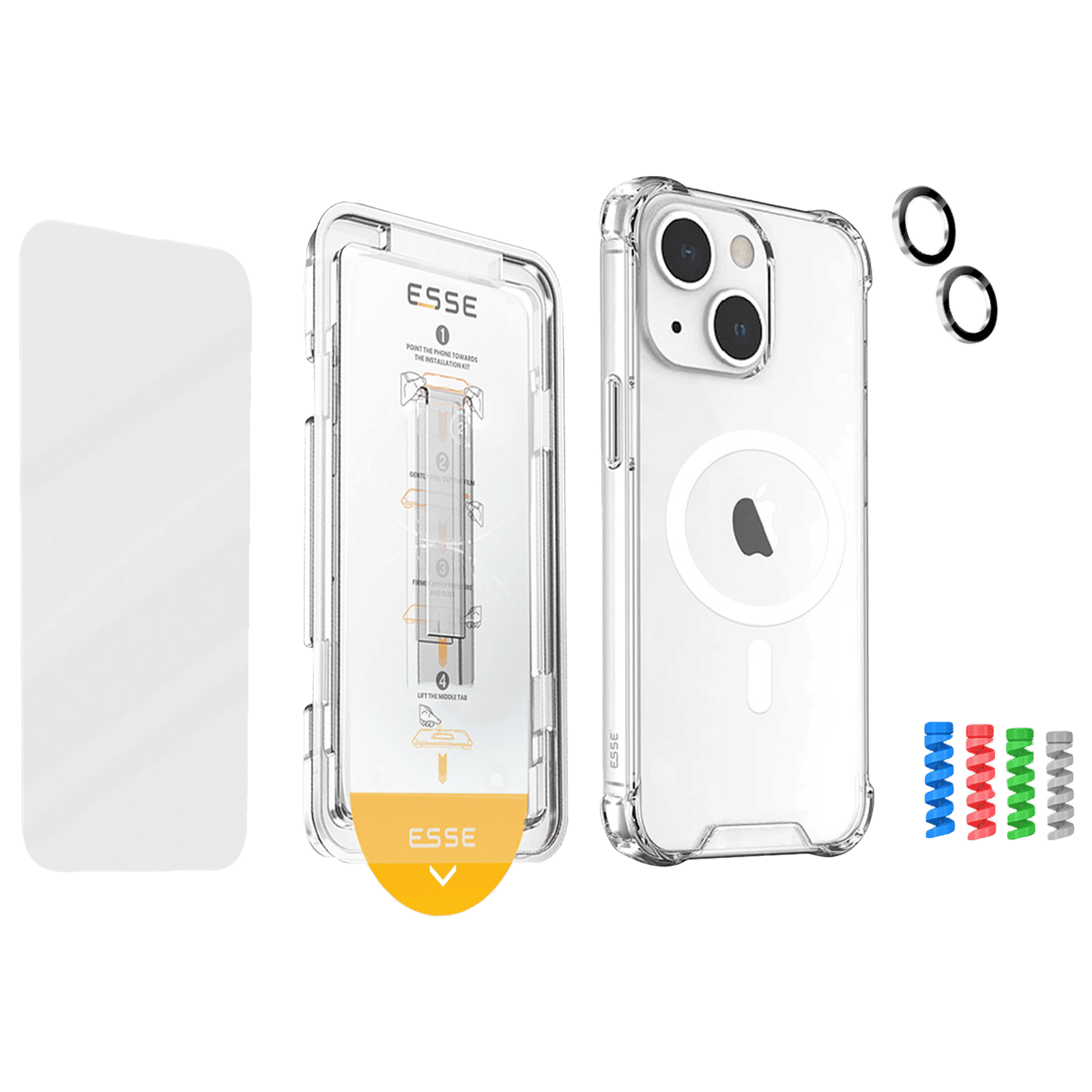 ESSE Armor360 Tufskin MagSafe Case, Tempered Glass, Cam and Cable Protector 4in1 Combo for iPhone 15 Plus (Anti Glare Glass, Transparent) ESSE Armor360 Tufskin MagSafe Case, Tempered Glass, Cam and Cable Protector 4in1 Combo for iPhone 15 Plus (Anti Glare Glass, Transparent)_1