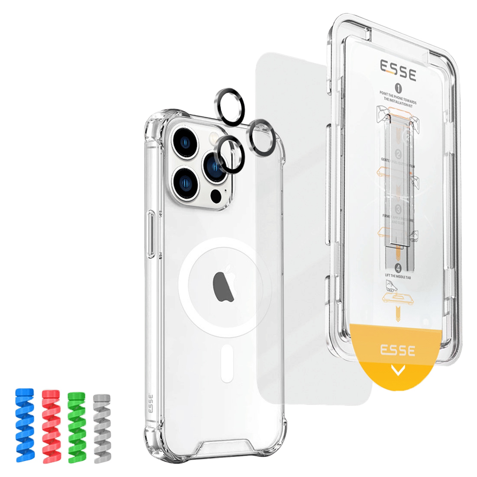ESSE Armor360 Tufskin MagSafe Case, Tempered Glass, Cam and Cable Protector 4in1 Combo for iPhone 15 Pro (Anti Glare Glass, Transparent)_2