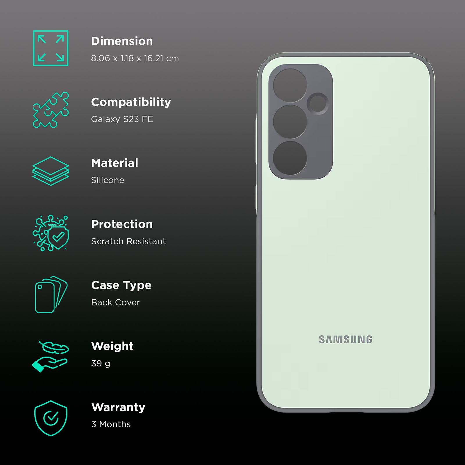 SAMSUNG Soft Silicone Back Case for Galaxy S23 FE (Slim Design, Mint)_2