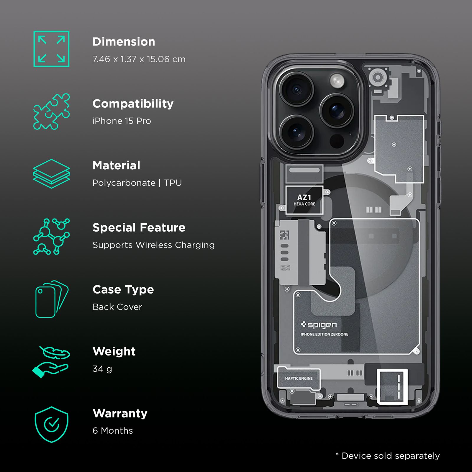 spigen Ultra Hybrid TPU & Polycarbonate Back Cover for Apple iPhone 15 Pro (Supports Wireless Charging, Zero One) spigen Ultra Hybrid TPU & Polycarbonate Back Cover for Apple iPhone 15 Pro (Supports Wireless Charging, Zero One)_2