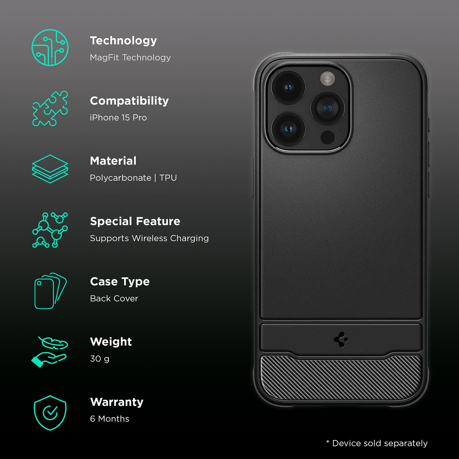 spigen Rugged Armor Hard TPU Back Cover for Apple iPhone 15 Pro (MagSafe, Matte Black) spigen Rugged Armor Hard TPU Back Cover for Apple iPhone 15 Pro (MagSafe, Matte Black)_2