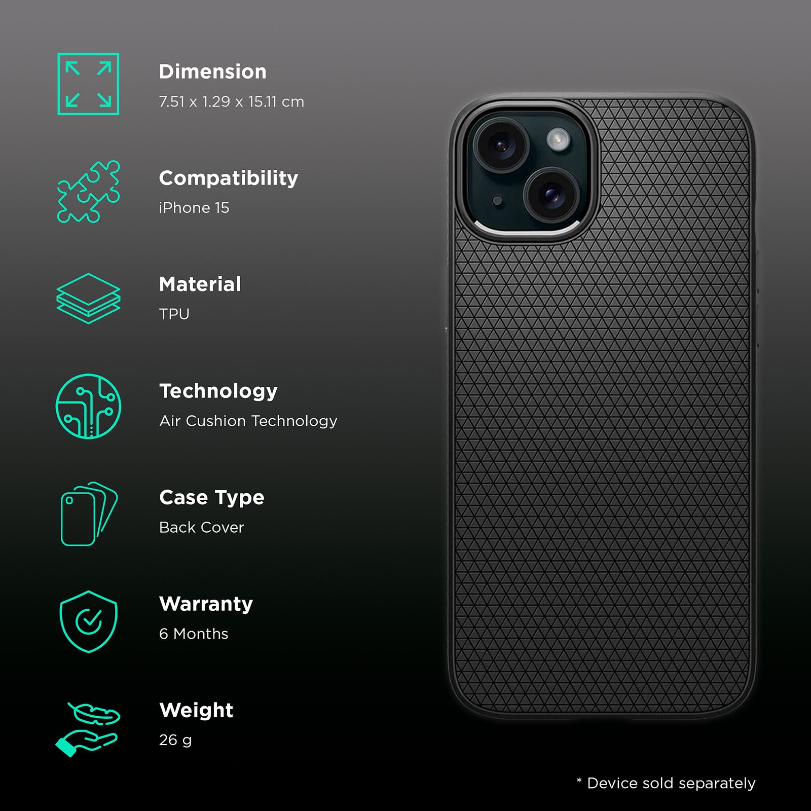 spigen Liquid Air Soft TPU Back Cover for iPhone 15 (Air Cushion Technology, Matte Black) spigen Liquid Air Soft TPU Back Cover for iPhone 15 (Air Cushion Technology, Matte Black)_2