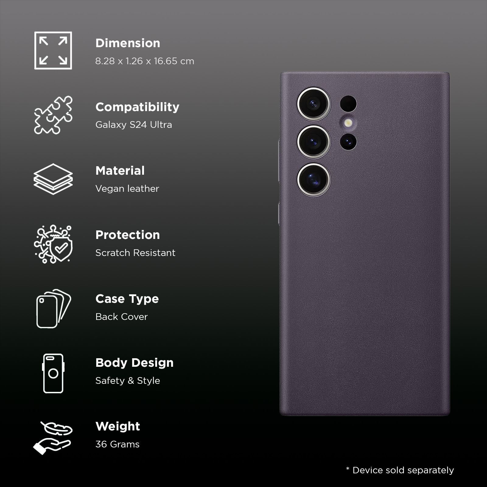 SAMSUNG Soft Vegan Leather & Polycarbonate Back Case for SAMSUNG Galaxy S24 Ultra (Gentle Inner Lining, Dark Violet)_2