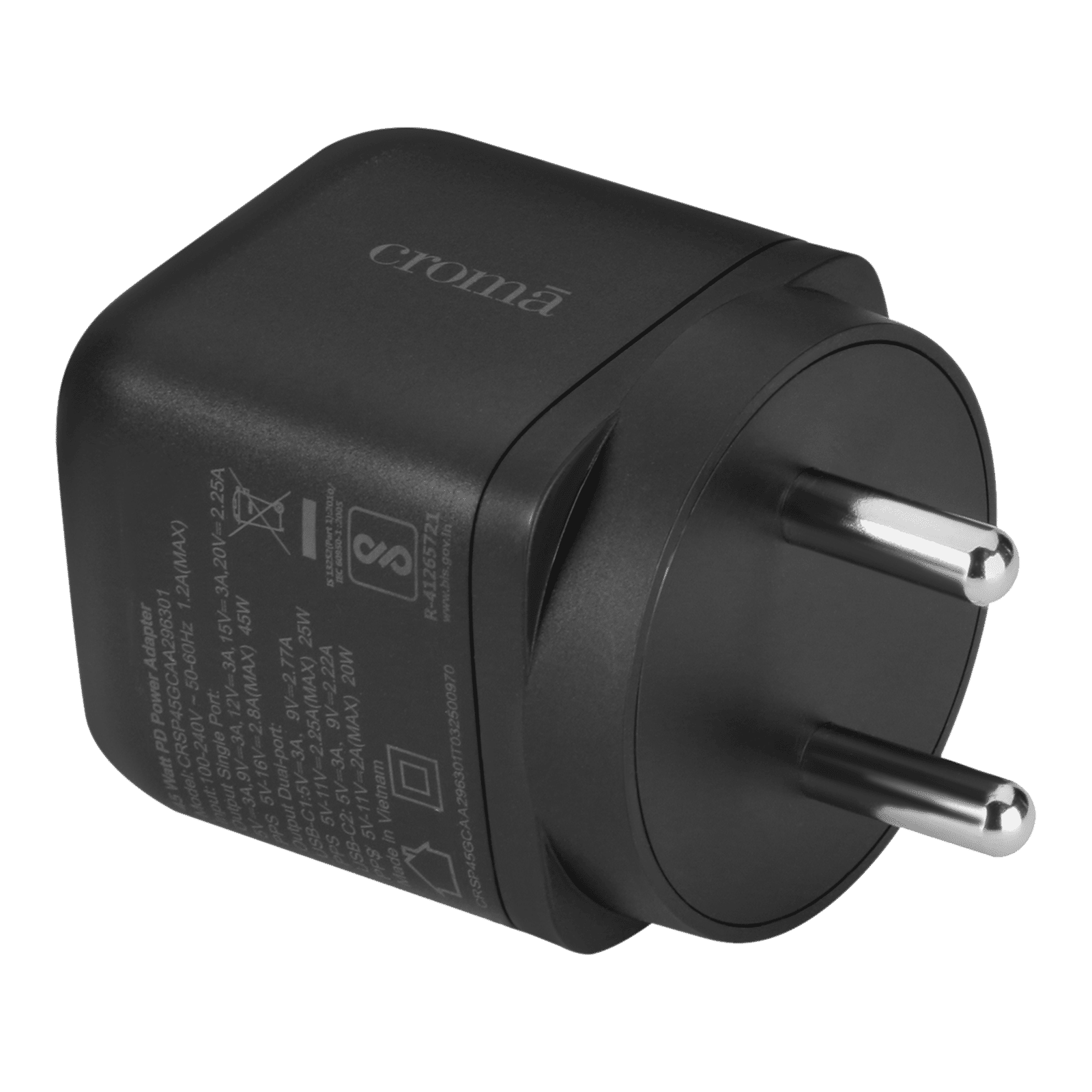 Croma 45W Type C 2 Port GaN Charger (Adapter Only, Black)_10