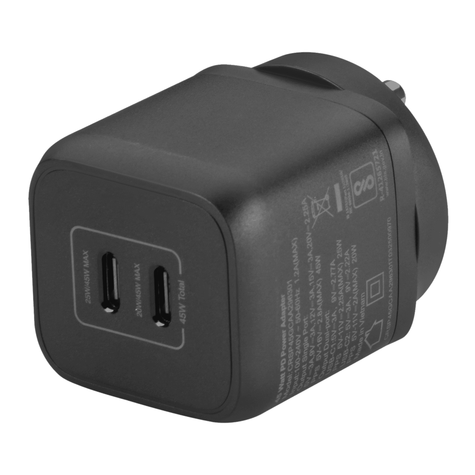 Croma 45W Type C 2 Port GaN Charger (Adapter Only, Black)_11