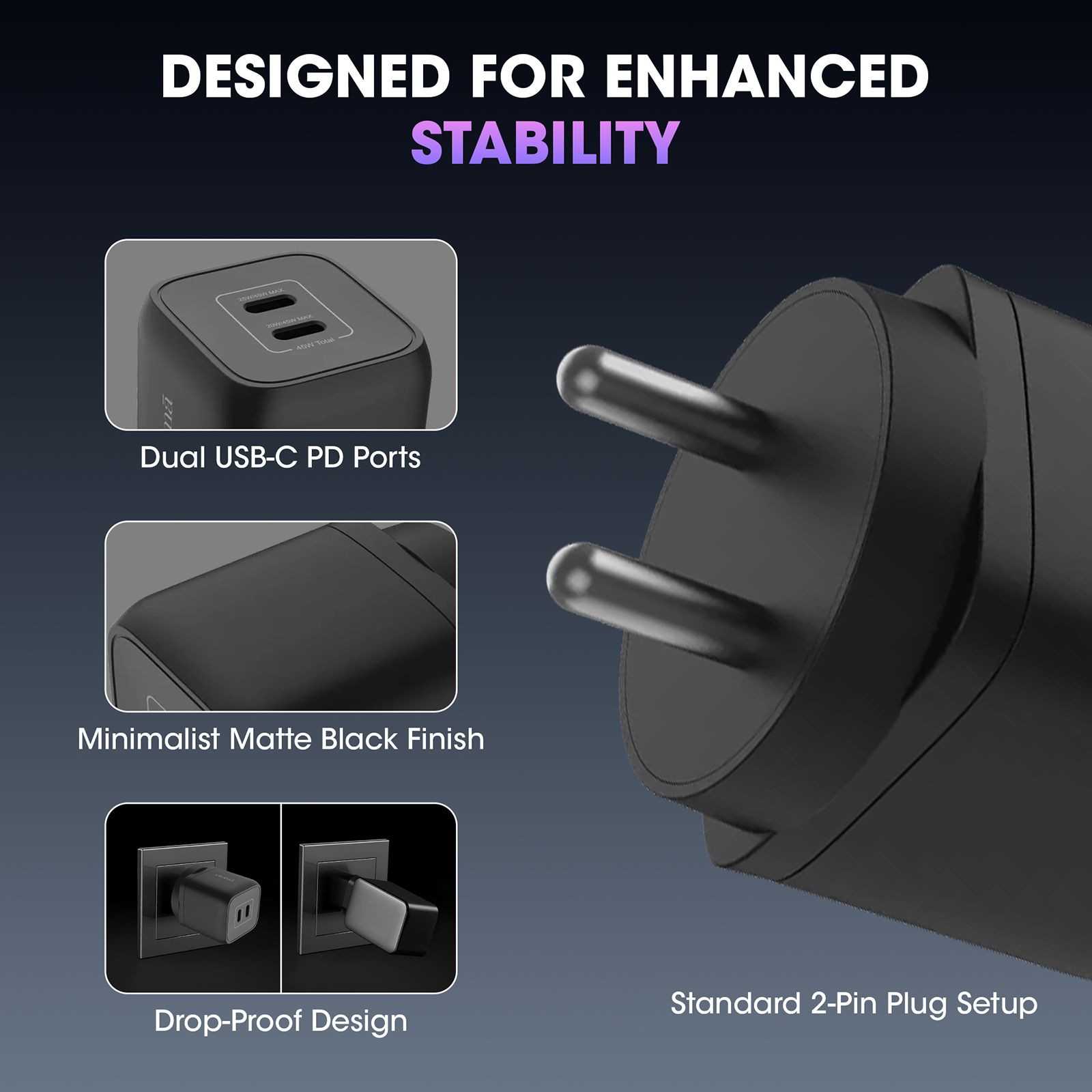 Croma 45W Type C 2 Port GaN Charger (Adapter Only, Black)_7