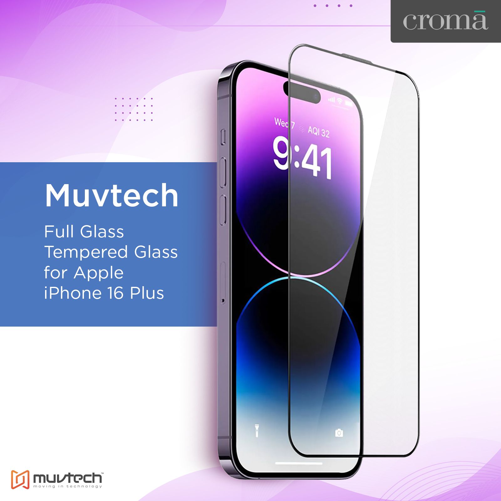 Muvtech Full Glass Tempered Glass for Apple iPhone 16 Plus (5X Stronger Protection) Muvtech Full Glass Tempered Glass for Apple iPhone 16 Plus (5X Stronger Protection)_3
