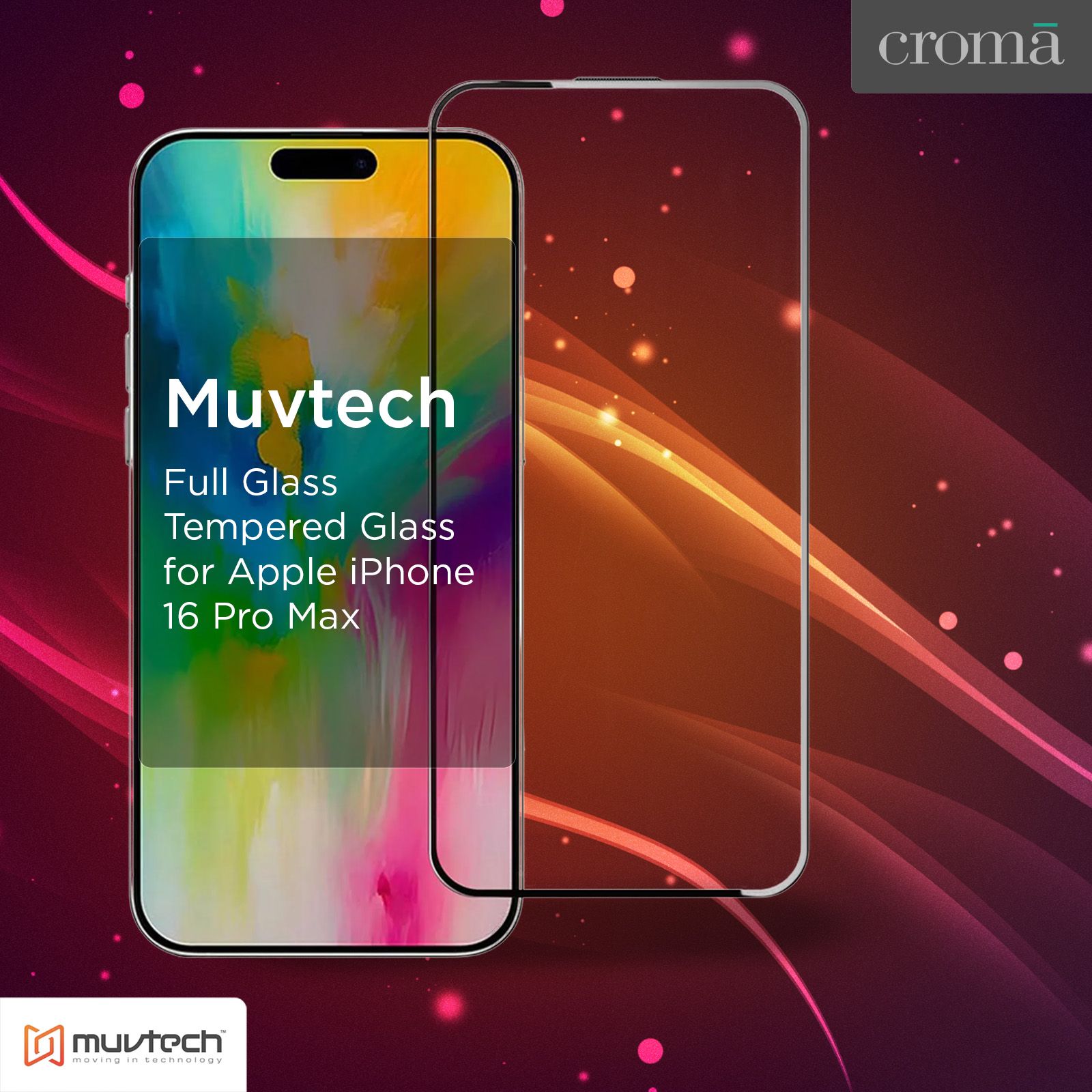 Muvtech Full Glass Tempered Glass for Apple iPhone 16 Pro Max (5X Stronger Protection)_3