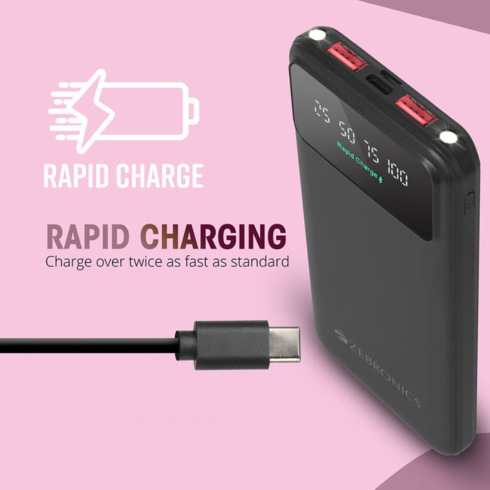 ZEBRONICS 10000 mAh 22.5W Fast Charging Power Bank (2 Type A, 1 Type C & 1 Micro USB Port, LED Percentage Display, Black) ZEBRONICS 10000 mAh 22.5W Fast Charging Power Bank (2 Type A, 1 Type C & 1 Micro USB Port, LED Percentage Display, Black)_5