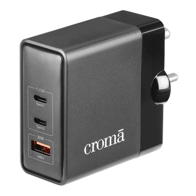 Croma 100W Type A & Type C 3-Port Fast
                      Charger (Adapter Only, Advanced GaN Technology,
                      Black)