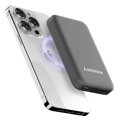 ambrane Aerosync PB 12 10000 mAh 22.5W Fast Charging Power Bank (1 Type A Port, 1 Type C Port, Rubberized Coating, Wireless Charging, Black)