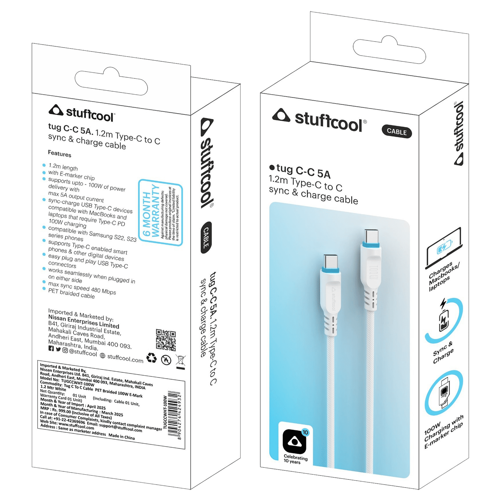stuffcool Tug Type C to Type C 3.93 Feet (1.2M) Cable (Sync & Charge, White) stuffcool Tug Type C to Type C 3.93 Feet (1.2M) Cable (Sync & Charge, White)_4