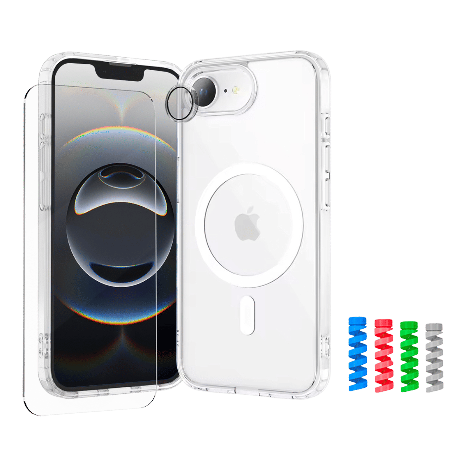 ESSE Armor360 Back Case, Tempered Glass, Cam & Cable Protector 4in1 Combo for iPhone 16E (Microdots Technology, Transparent)_1