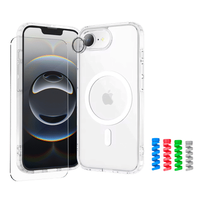 ESSE Armor360 Back Case, Tempered Glass, Cam & Cable Protector 4in1 Combo for iPhone 16E (Microdots Technology, Transparent)