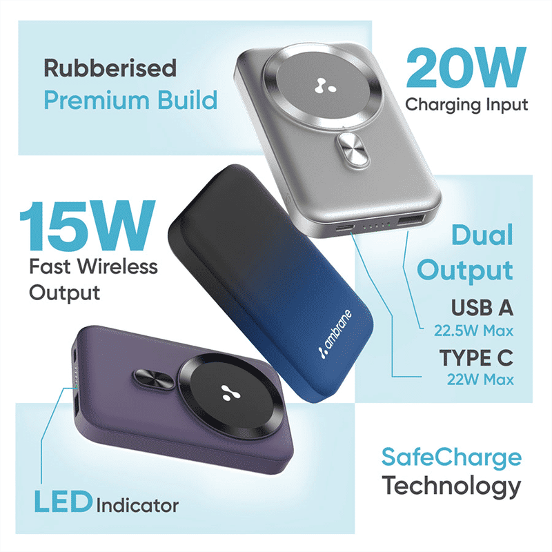 ambrane Aerosync Snap 10000 mAh 22.5W Fast Charging Power Bank (1 Type A Port, 1 Type C Port, Rubberized Coating, SafeCharge Technology, Blue) ambrane Aerosync Snap 10000 mAh 22.5W Fast Charging Power Bank (1 Type A Port, 1 Type C Port, Rubberized Coating, SafeCharge Technology, Blue)_4