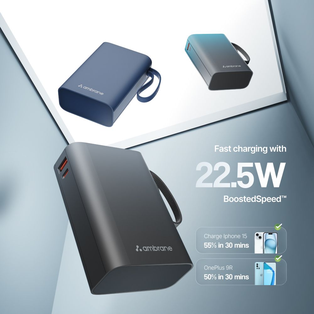 ambrane MiniCharge 20 20000 mAh 22.5W Fast Charging Power Bank (1 Type A Port, 1 Type C Port, Metallic Finish, SafeCharge Technology, Black & Grey)_10