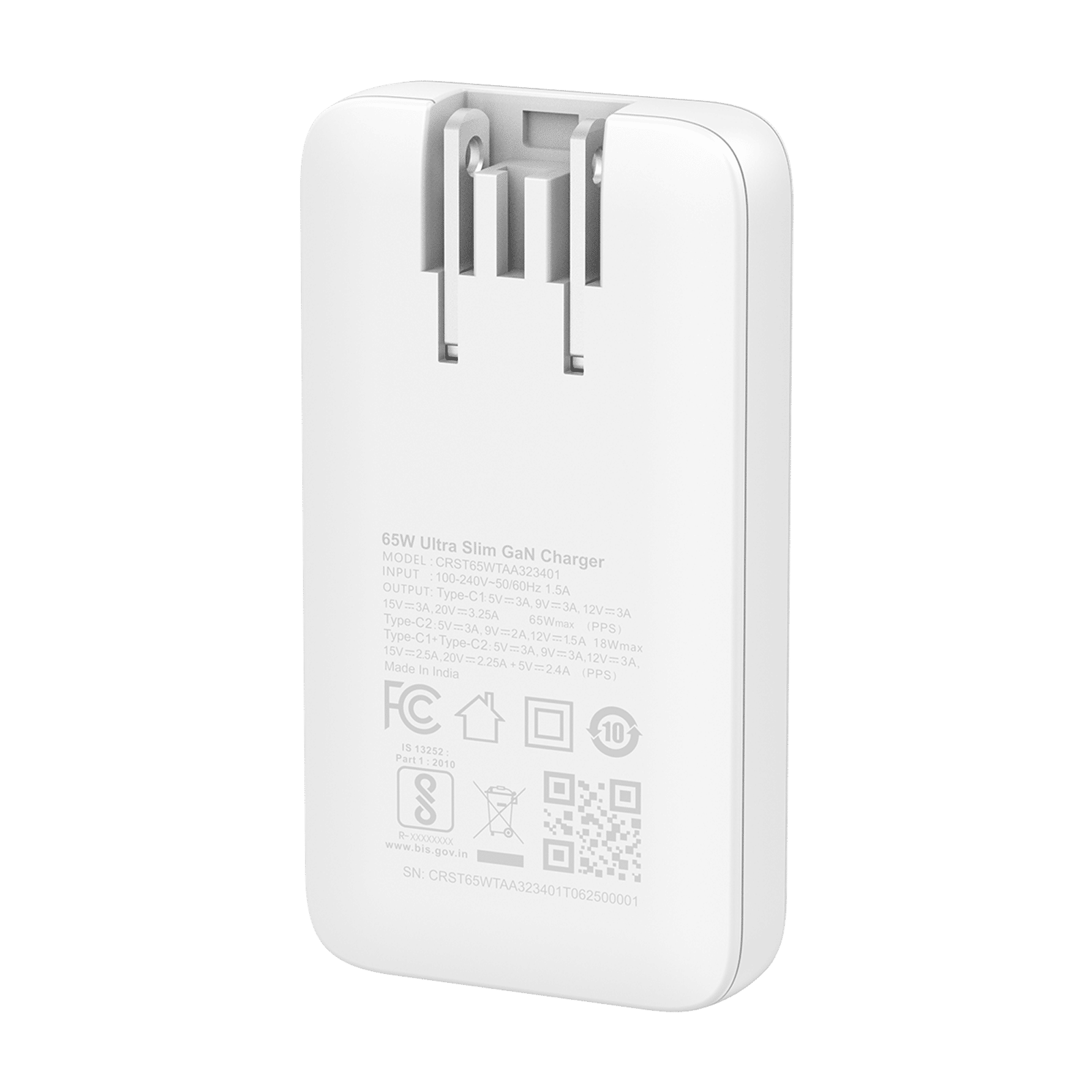 Croma 65W Type C 2-Port Fast Charger (Travel Adapter Only, White) Croma 65W Type C 2-Port Fast Charger (Travel Adapter Only, White)_8