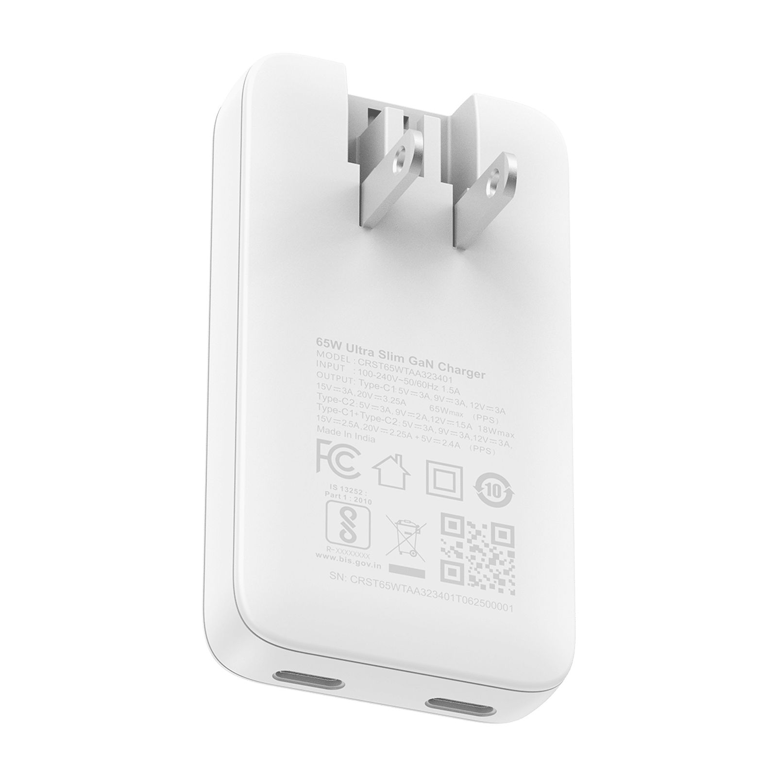 Croma 65W Type C 2-Port Fast Charger (Travel Adapter Only, White) Croma 65W Type C 2-Port Fast Charger (Travel Adapter Only, White)_9
