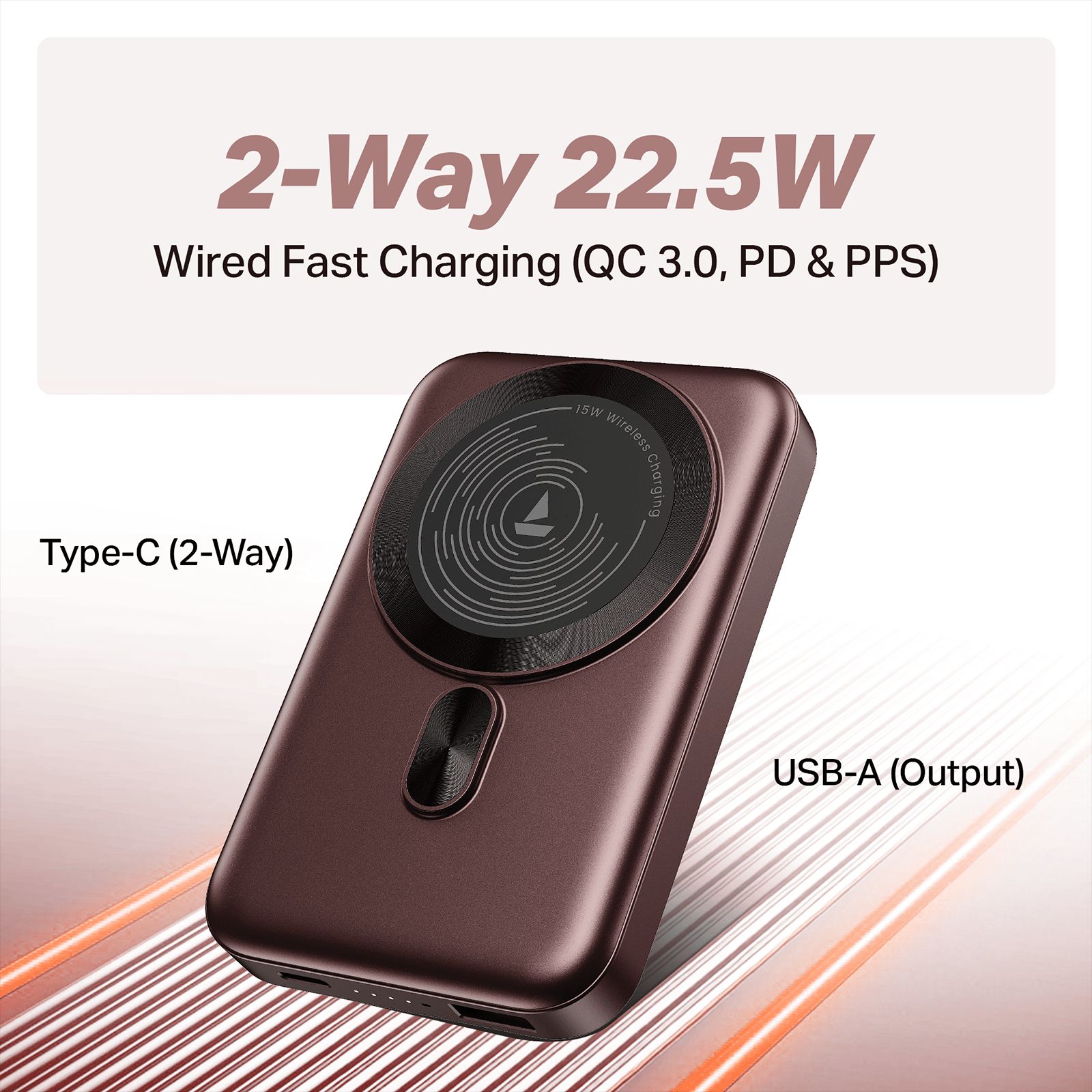 boAt Energyshroom PB331 10000 mAh 22.5W Fast Charging Power Bank (1 Type A & 1 Type C Port, Magnetic Wireless Charging, Wine Red)_5