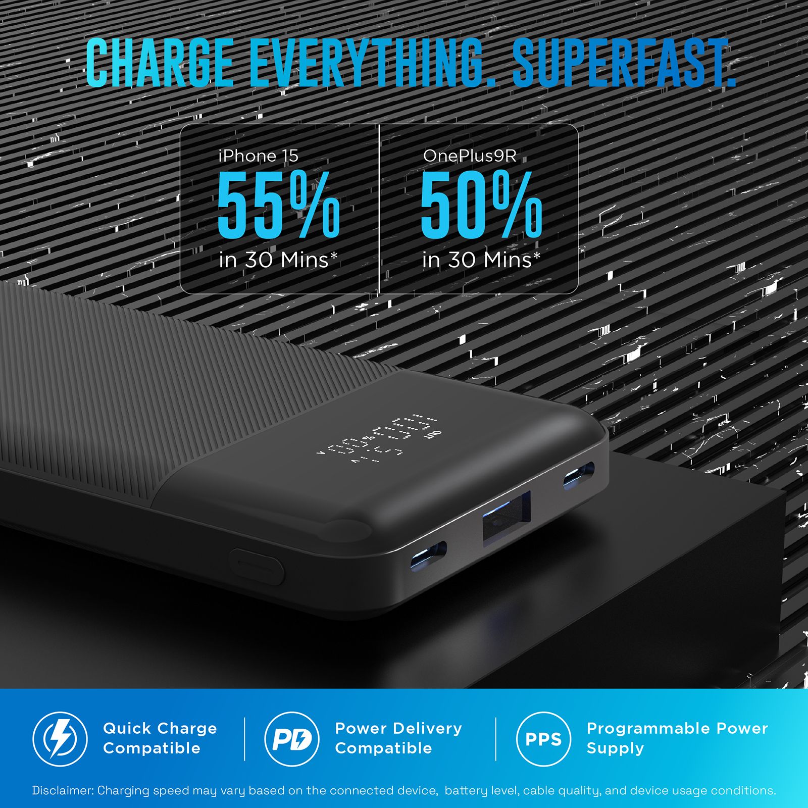 urbn Edge 10000 mAh 22.5W Fast Charging Power Bank (1 Type A & 2 Type C Port, 12 Layer Circuit Protection, Black)_6