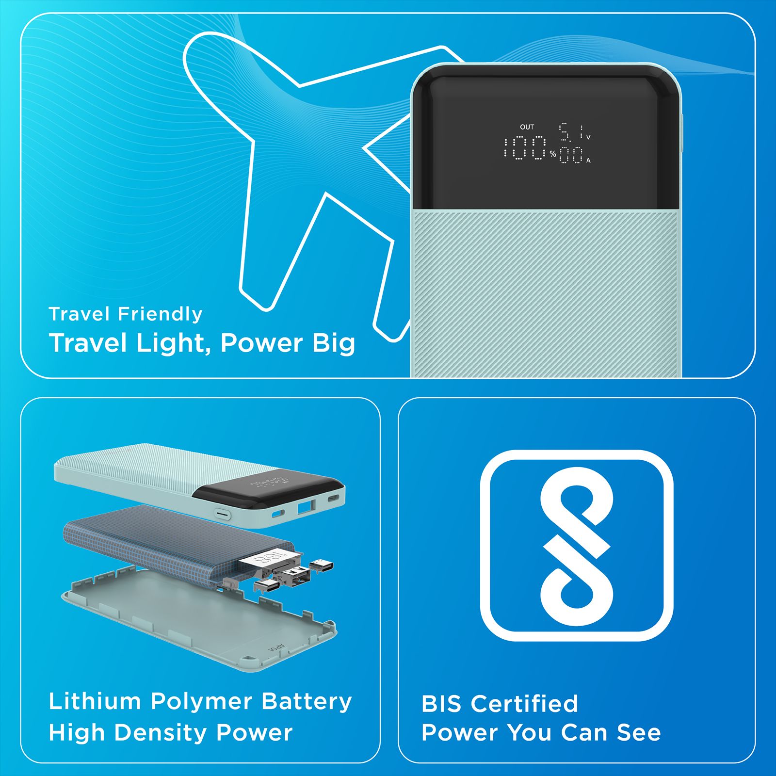 urbn Edge 10000 mAh 22.5W Fast Charging Power Bank (1 Type A & 2 Type C Port, 12 Layer Circuit Protection, Teal) urbn Edge 10000 mAh 22.5W Fast Charging Power Bank (1 Type A & 2 Type C Port, 12 Layer Circuit Protection, Teal)_11