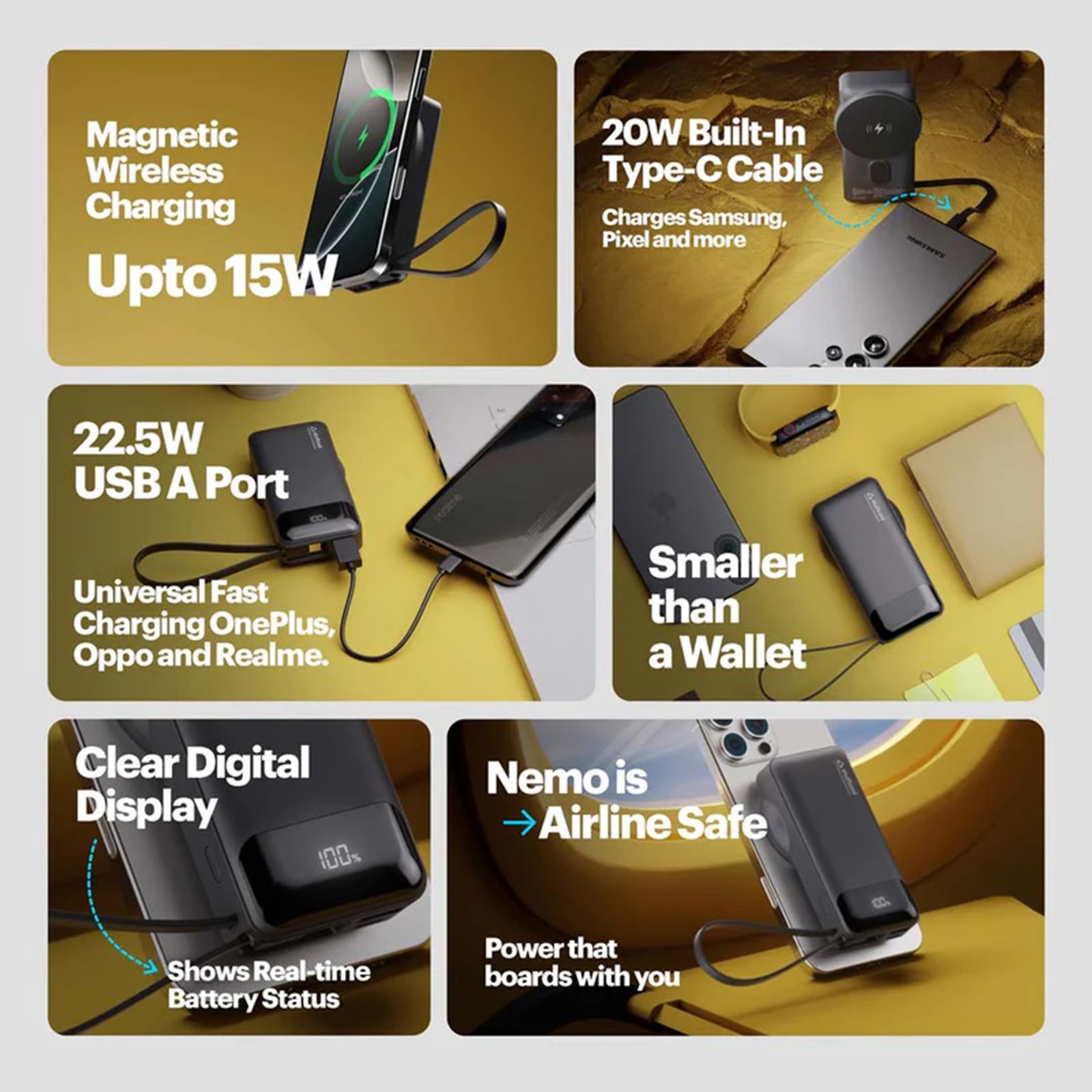 Stuffcool Nemo 10000 mAh 22.5W Fast Charging Power Bank (1 Type A Port, 1 Type C Port, MagSafe & Built-In Type-C Cable, ABS Plastic Casing, LED Indicator, Silver) Stuffcool Nemo 10000 mAh 22.5W Fast Charging Power Bank (1 Type A Port, 1 Type C Port, MagSafe & Built-In Type-C Cable, ABS Plastic Casing, LED Indicator, Silver)_11