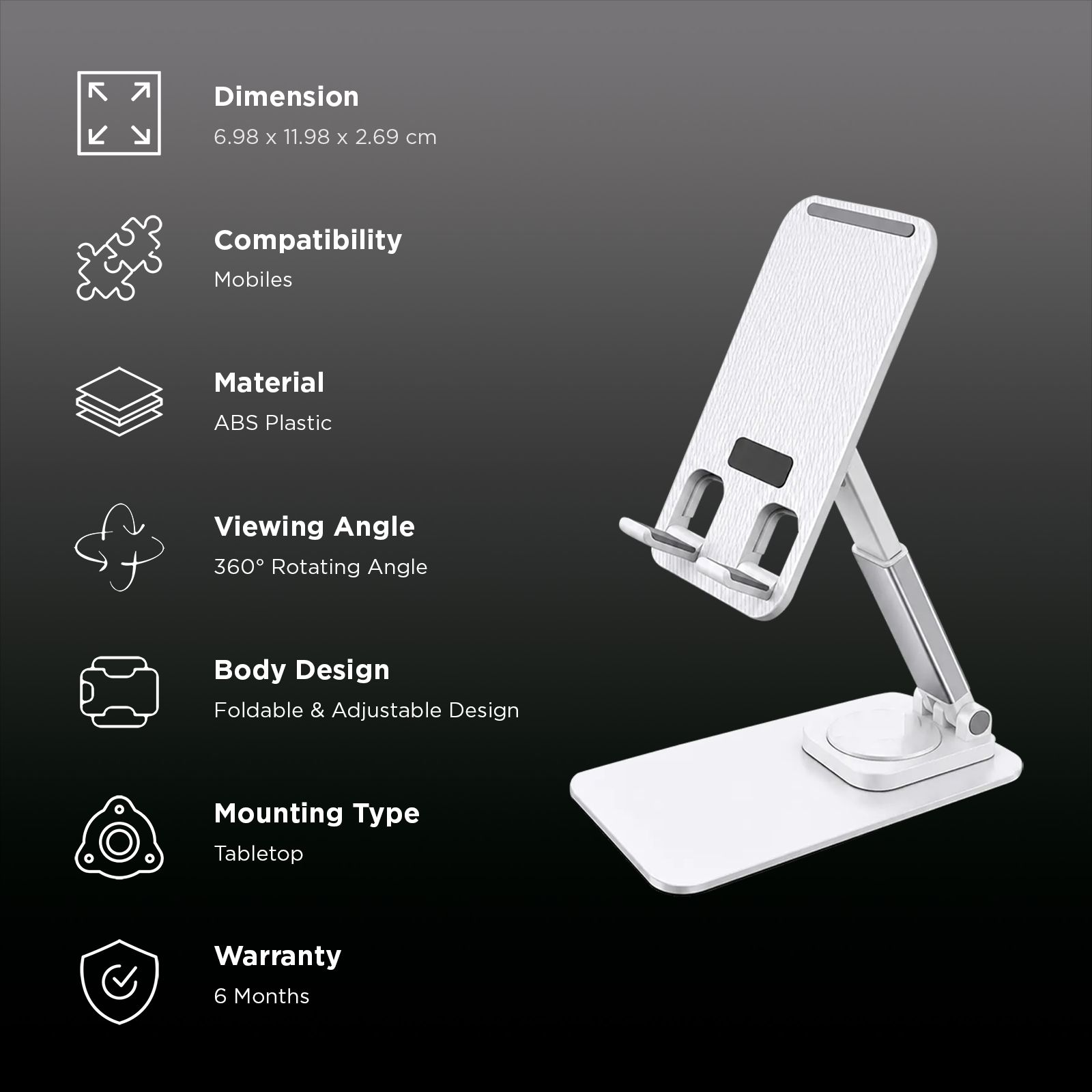 TRENDIFY Flexi Foldable Design Holder For Mobiles (360 Degree Rotatable, 800110, White) TRENDIFY Flexi Foldable Design Holder For Mobiles (360 Degree Rotatable, 800110, White)_2