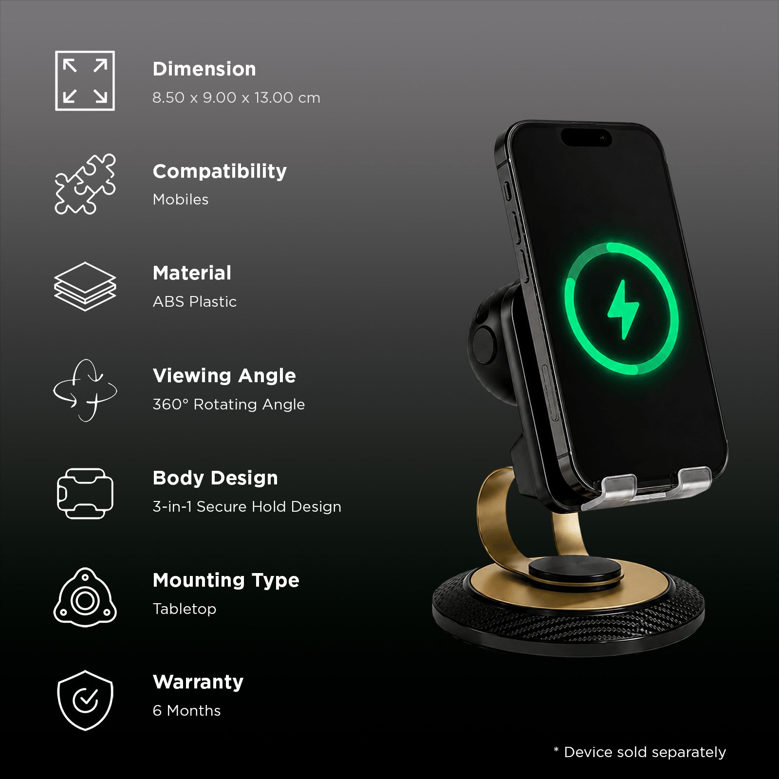 PAUZE ECHO Holder For Mobiles (Wireless Charging Support, 800104, Black) PAUZE ECHO Holder For Mobiles (Wireless Charging Support, 800104, Black)_3