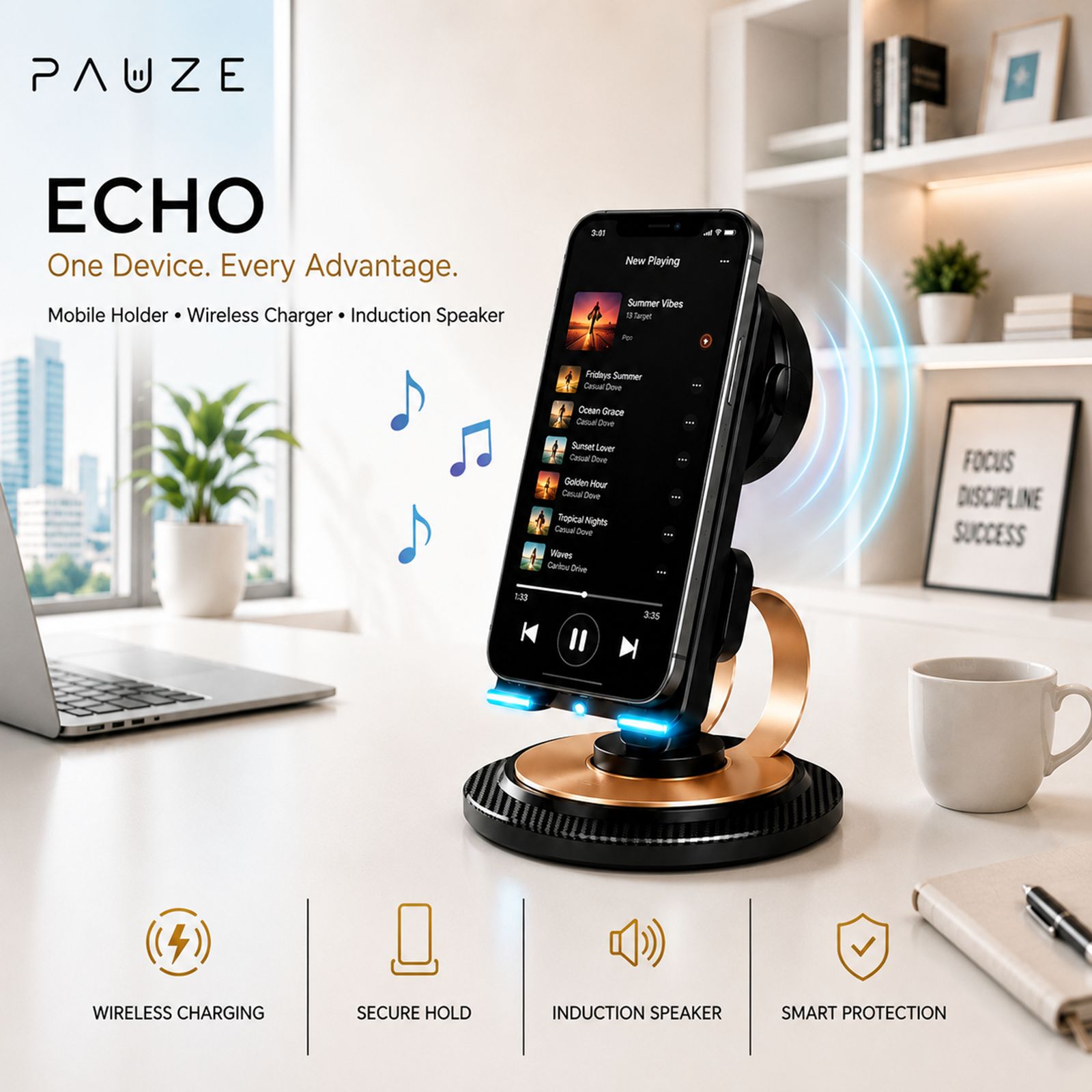 PAUZE ECHO Holder For Mobiles (Wireless Charging Support, 800104, Black) PAUZE ECHO Holder For Mobiles (Wireless Charging Support, 800104, Black)_6