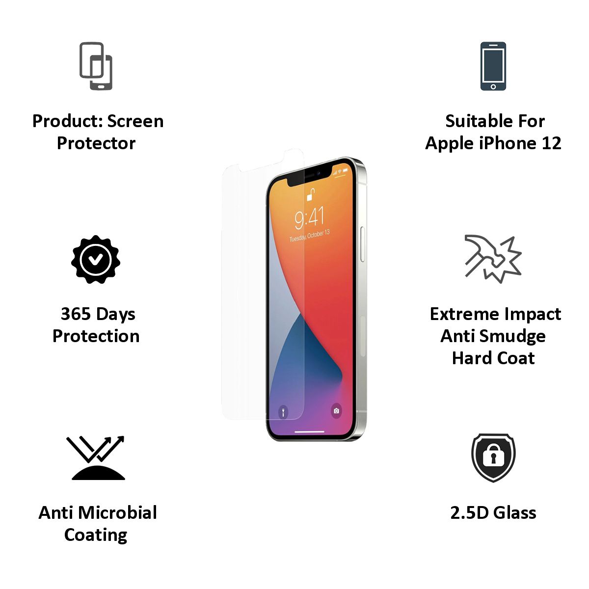 scratchgard Tempered Glass Screen Protector For Apple iPhone 12 (Fingerprint Resistant) scratchgard Tempered Glass Screen Protector For Apple iPhone 12 (Fingerprint Resistant)_3