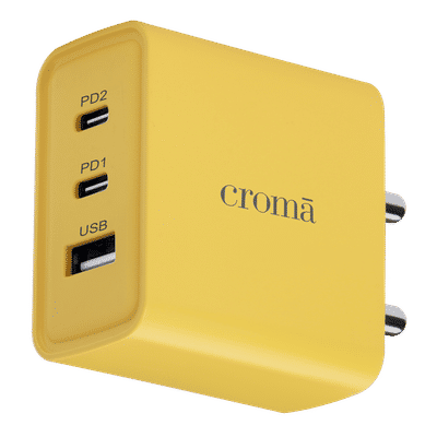 Croma 65W Type A & Type C 3-Port GaN
                      Charger (Type C to Type C, Multi Layer Protection,
                      Yellow)
