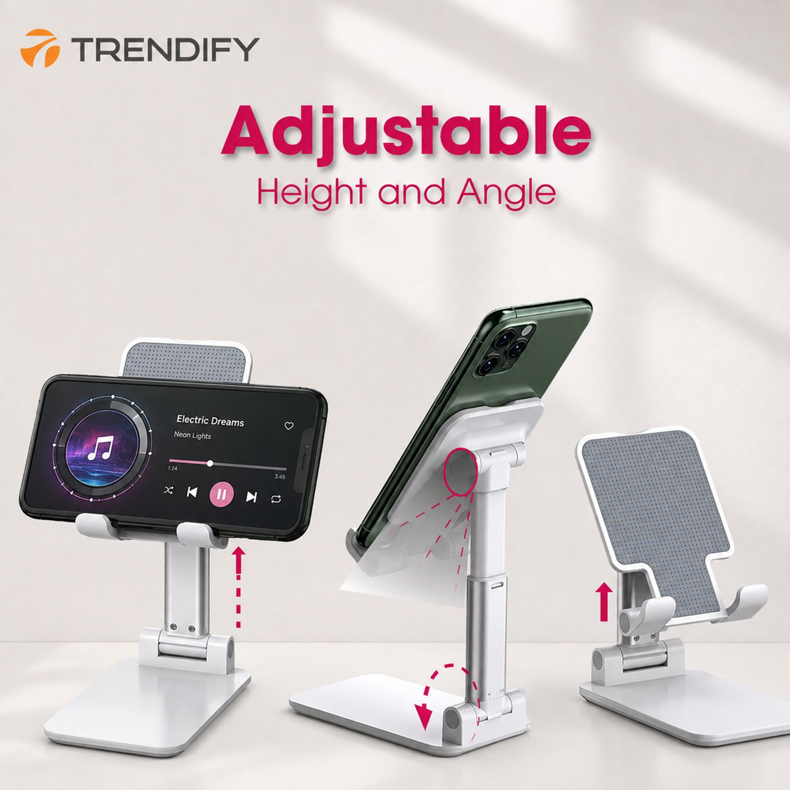 TRENDIFY Flexi Stand Pro Foldable Design Holder For Mobiles (Universal Compatibility, 800440, White) TRENDIFY Flexi Stand Pro Foldable Design Holder For Mobiles (Universal Compatibility, 800440, White)_4