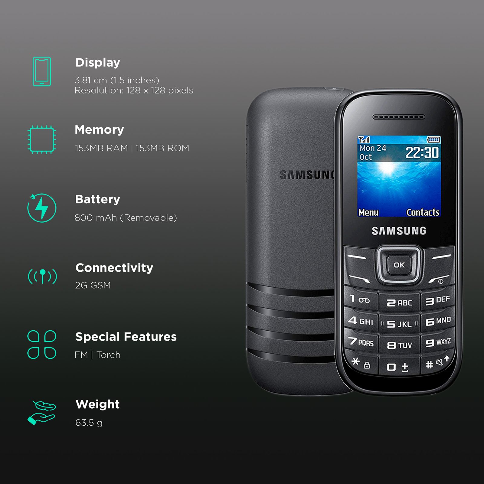 SAMSUNG Guru 1200 GT-E1200 (153MB, FM Radio, Black)_2