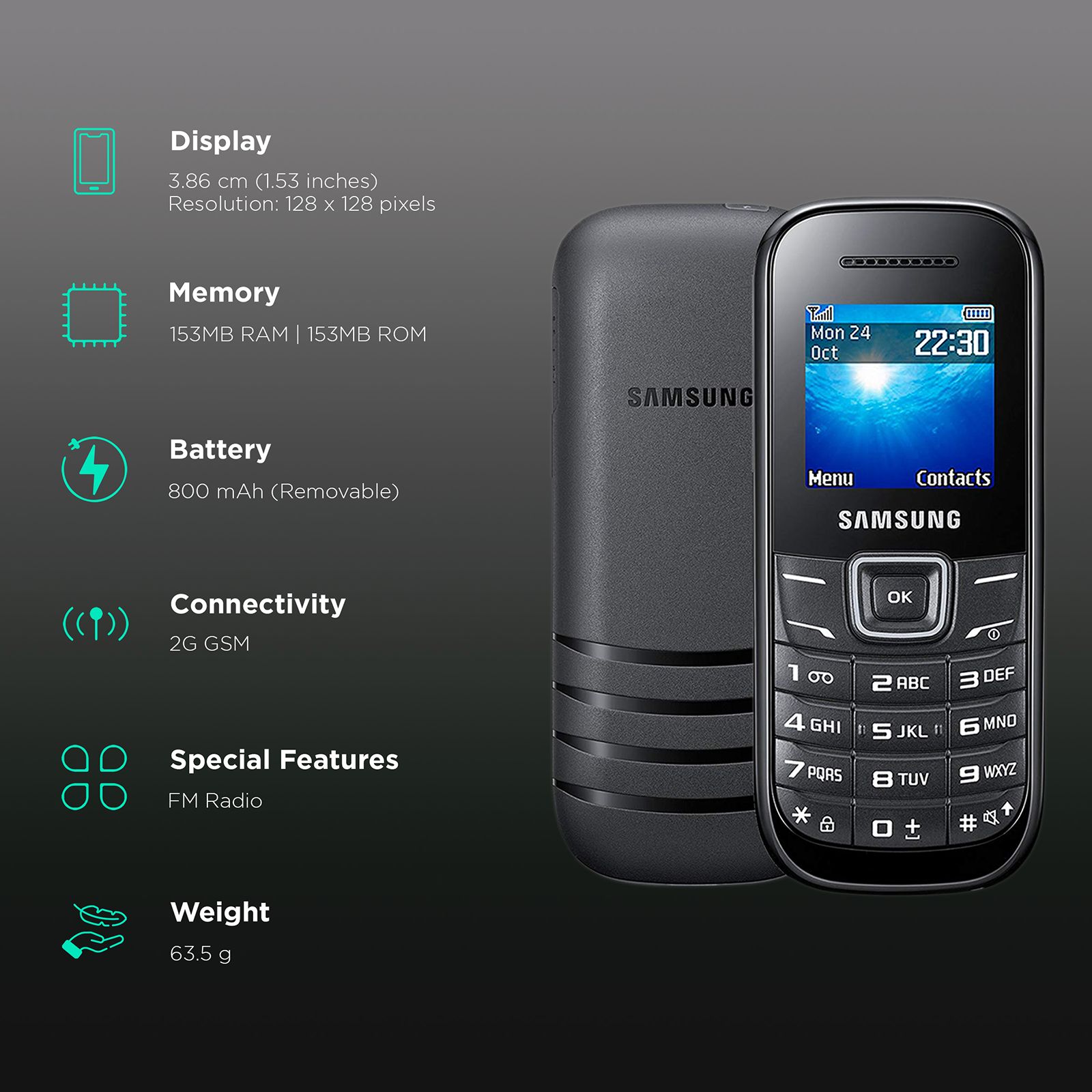SAMSUNG Guru 1200 GT-E1200 (153MB, FM Radio, Black)_3
