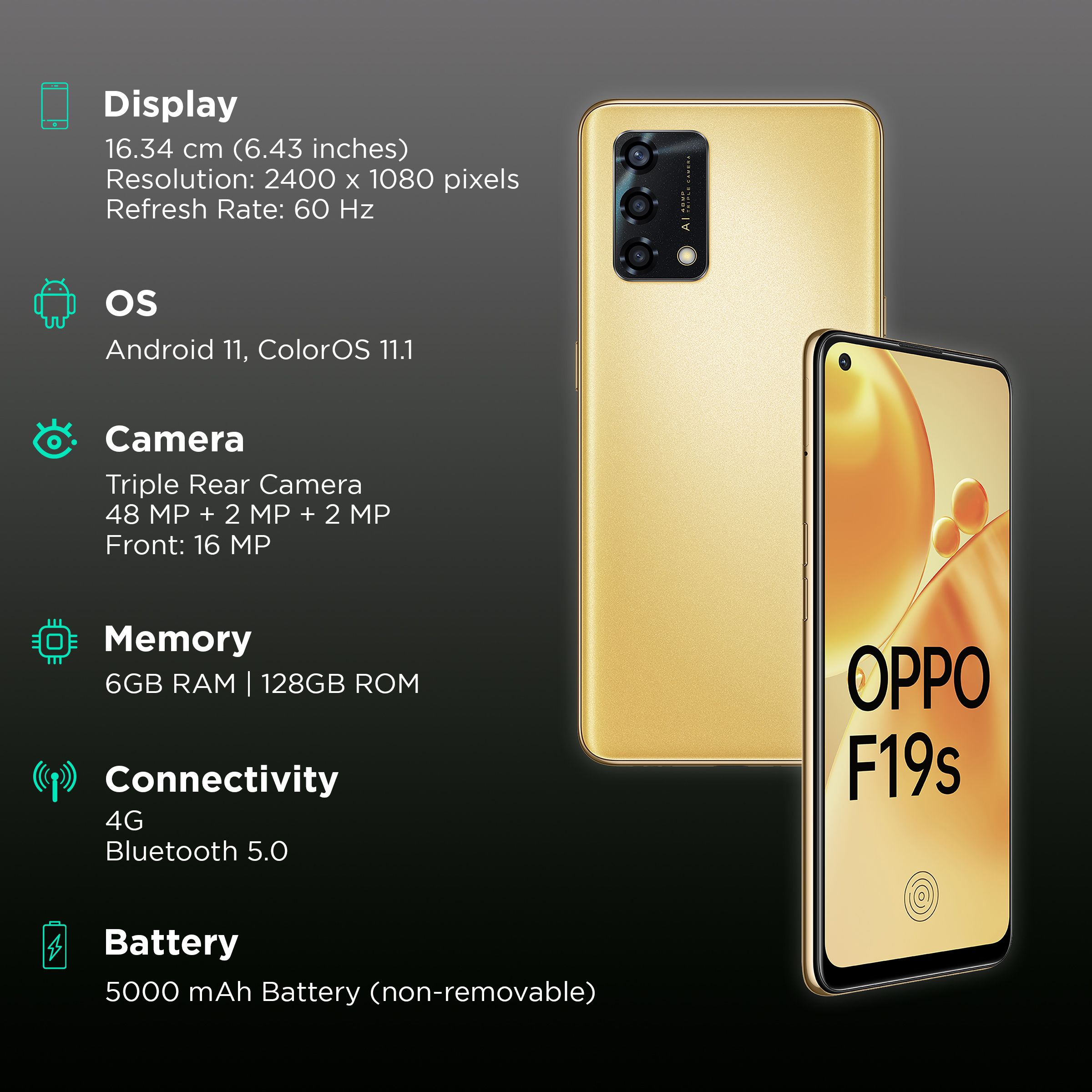 oppo F19s (6GB RAM, 128GB, Glowing Gold)_3