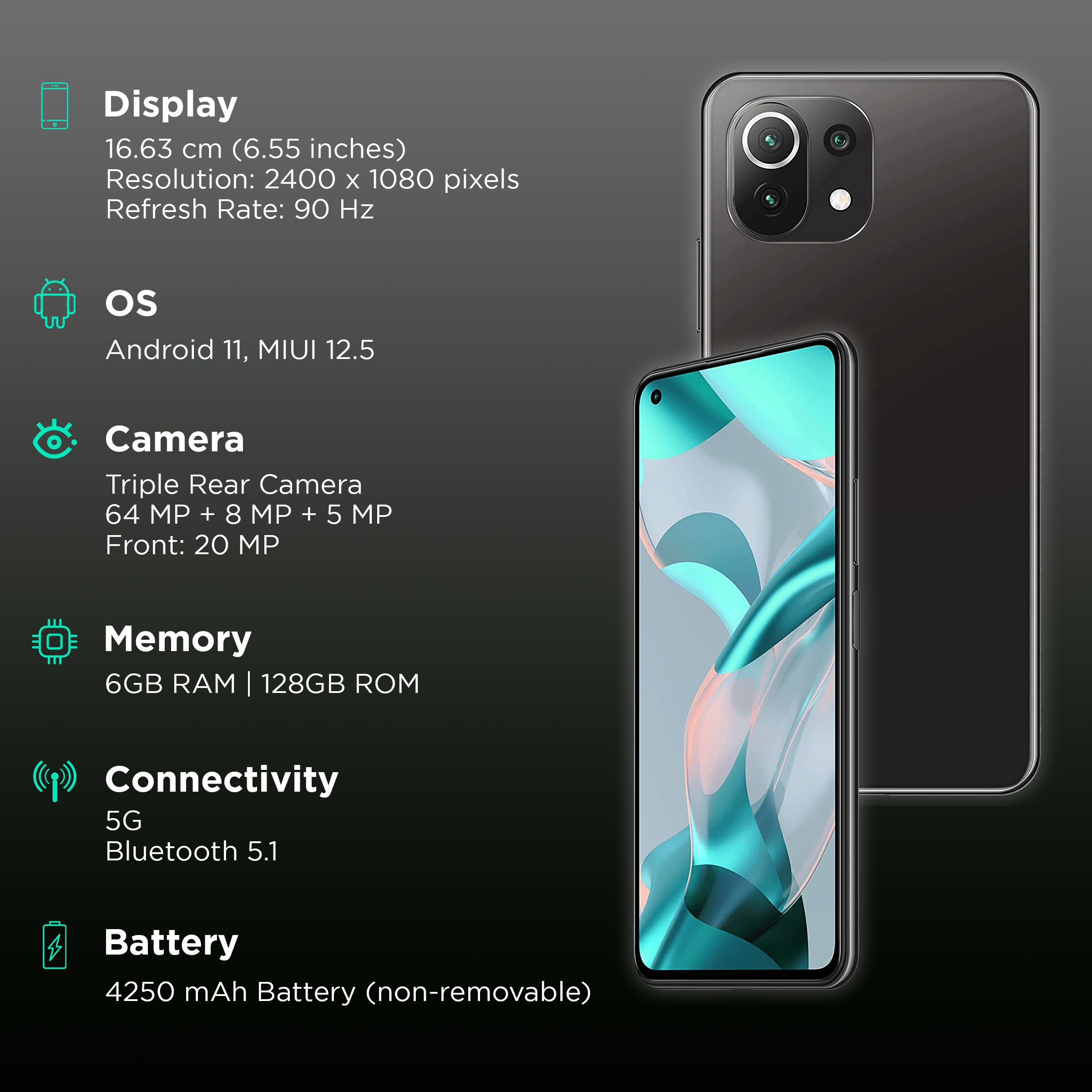 Xiaomi 11 Lite NE 5G (6GB RAM, 128GB, Vinyl Black) Xiaomi 11 Lite NE 5G (6GB RAM, 128GB, Vinyl Black)_2