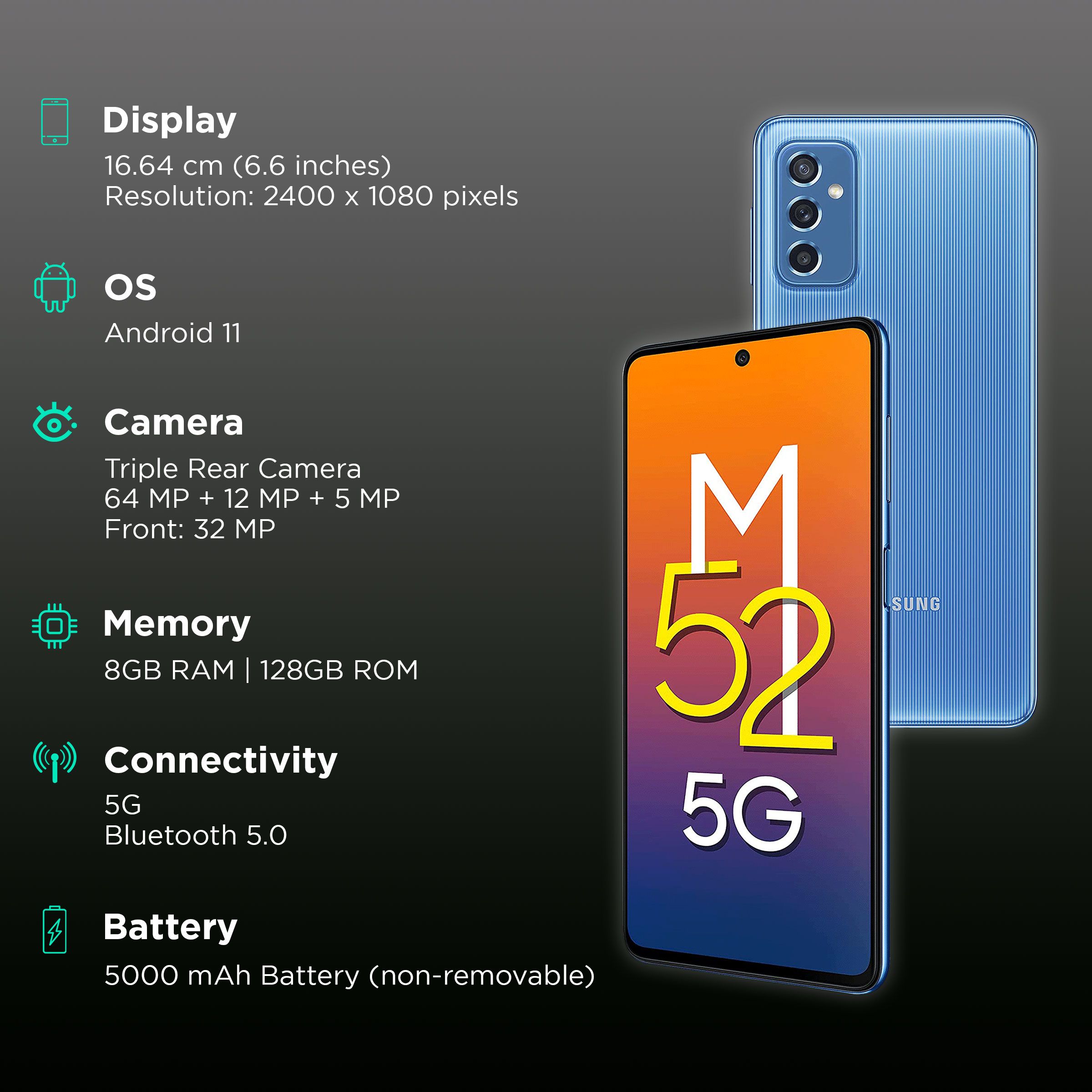 SAMSUNG Galaxy M52 5G (8GB RAM, 128GB, Blue) SAMSUNG Galaxy M52 5G (8GB RAM, 128GB, Blue)_3